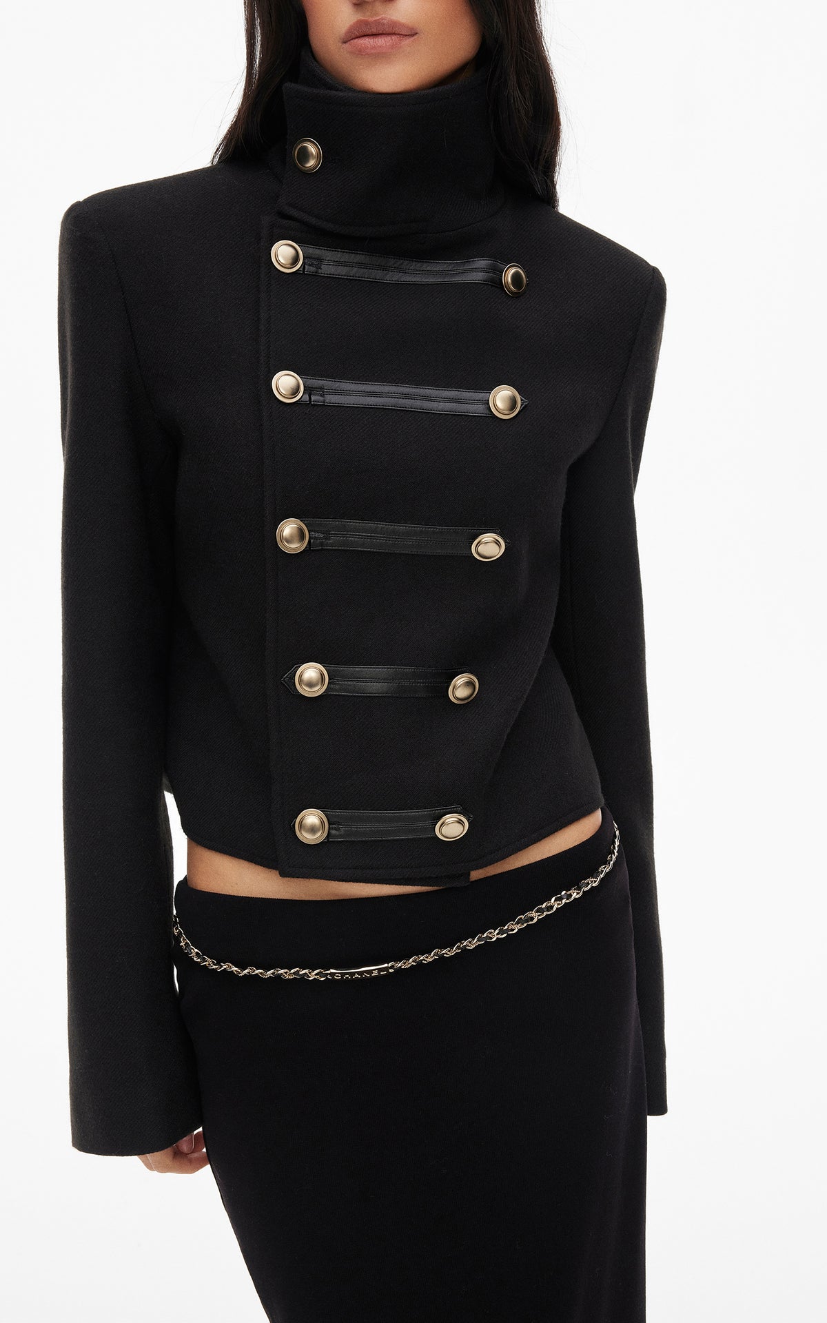 0122stepll High Collar Cropped Military Jacket