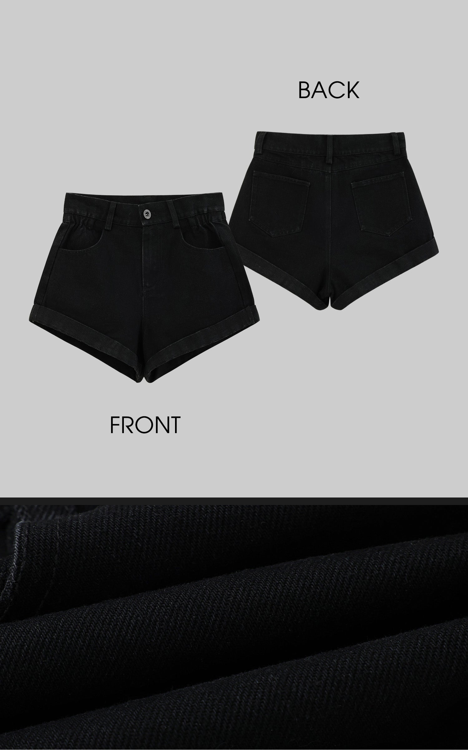 WARDEN EDGE Short en Denim Noir Taille Haute avec Ourlet Roulé