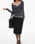 0122stepll Scoop Neck Button-Front Slim-Fit Long Sleeve T-Shirt