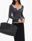0122stepll Scoop Neck Button-Front Slim-Fit Long Sleeve T-Shirt