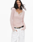 0122stepll Scoop Neck Button-Front Slim-Fit Long Sleeve T-Shirt