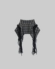 WARDEN EDGE Asymmetrical Plaid Skirt with Lace Paneling