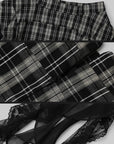 WARDEN EDGE Asymmetrical Plaid Skirt with Lace Paneling