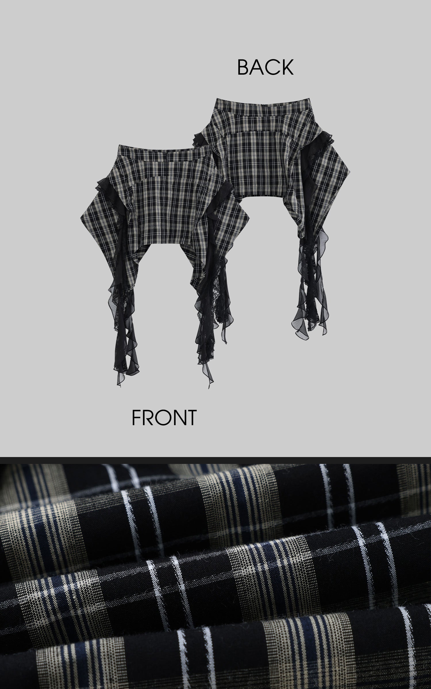 WARDEN EDGE Asymmetrical Plaid Skirt with Lace Paneling