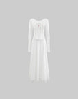 Rase le sol Long Sleeve Dress with Cross Embroidery and Lace Trim