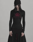DOINDULGE Embroidered Eye Graphic Ribbed Long Sleeve T-Shirt