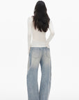 0122stepll Scoop Neck Button-Front Slim-Fit Long Sleeve T-Shirt
