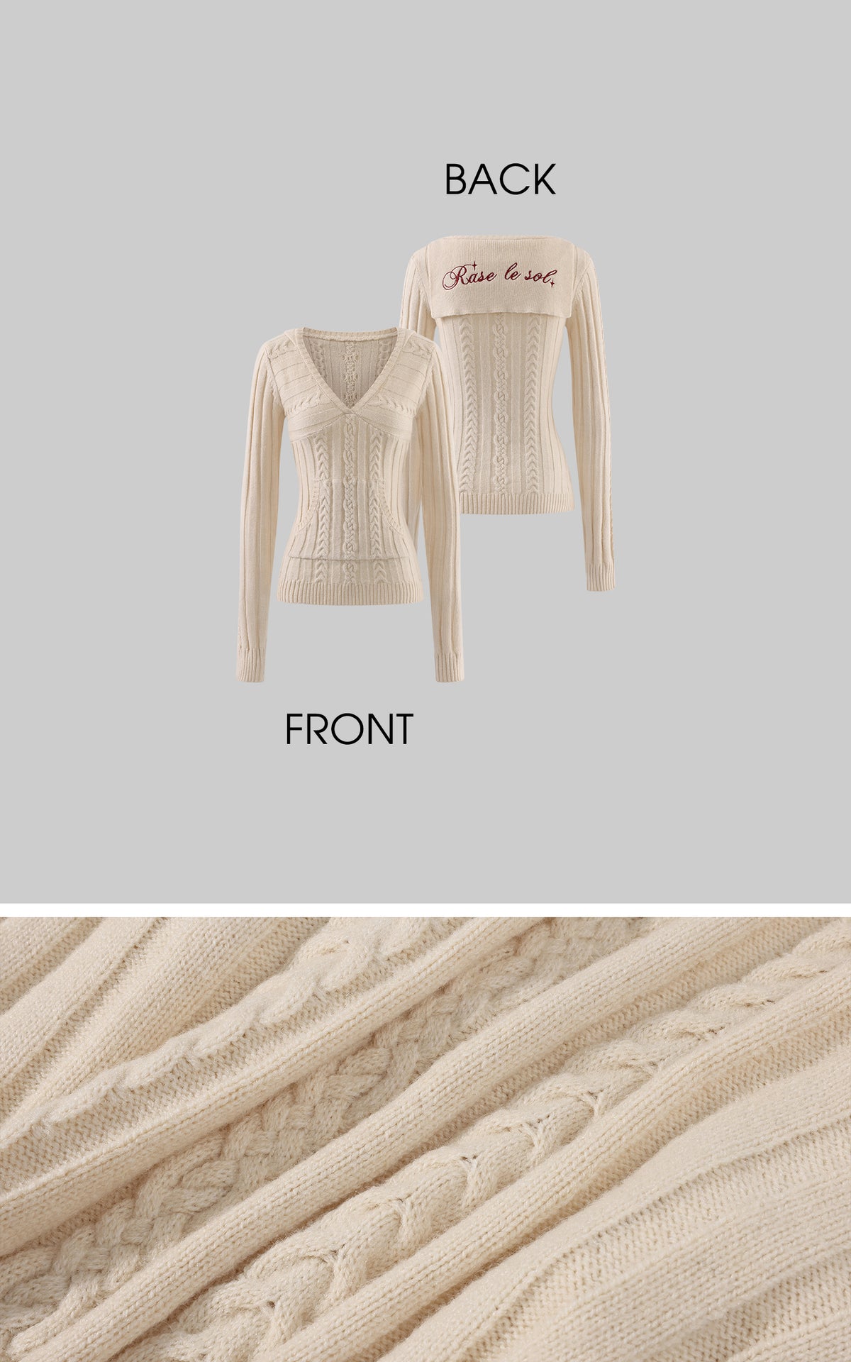 Rase le sol Sculpted V-Neck Cable Knit Top
