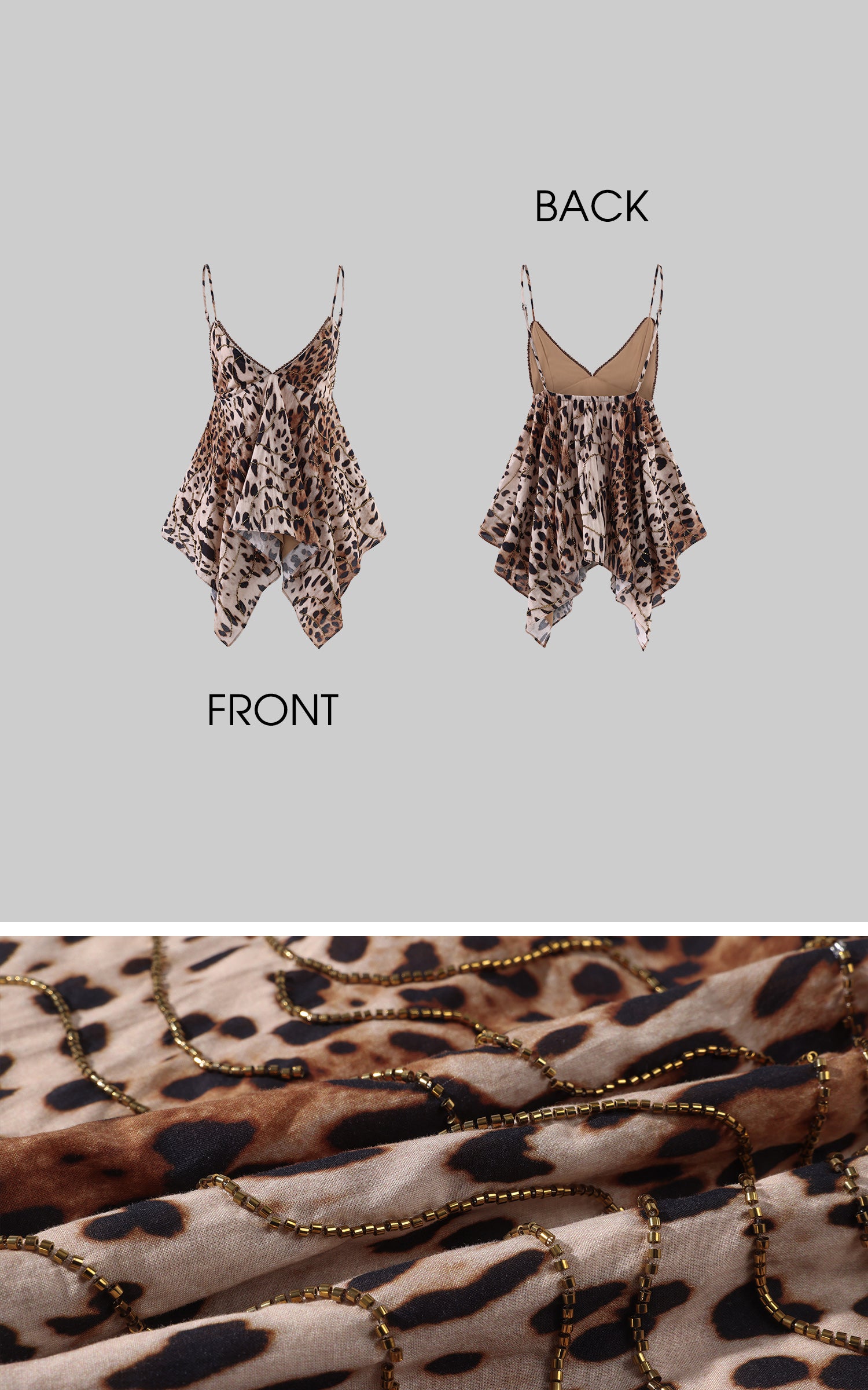 ROVENTE Leopard Beaded Handkerchief Camisole Top