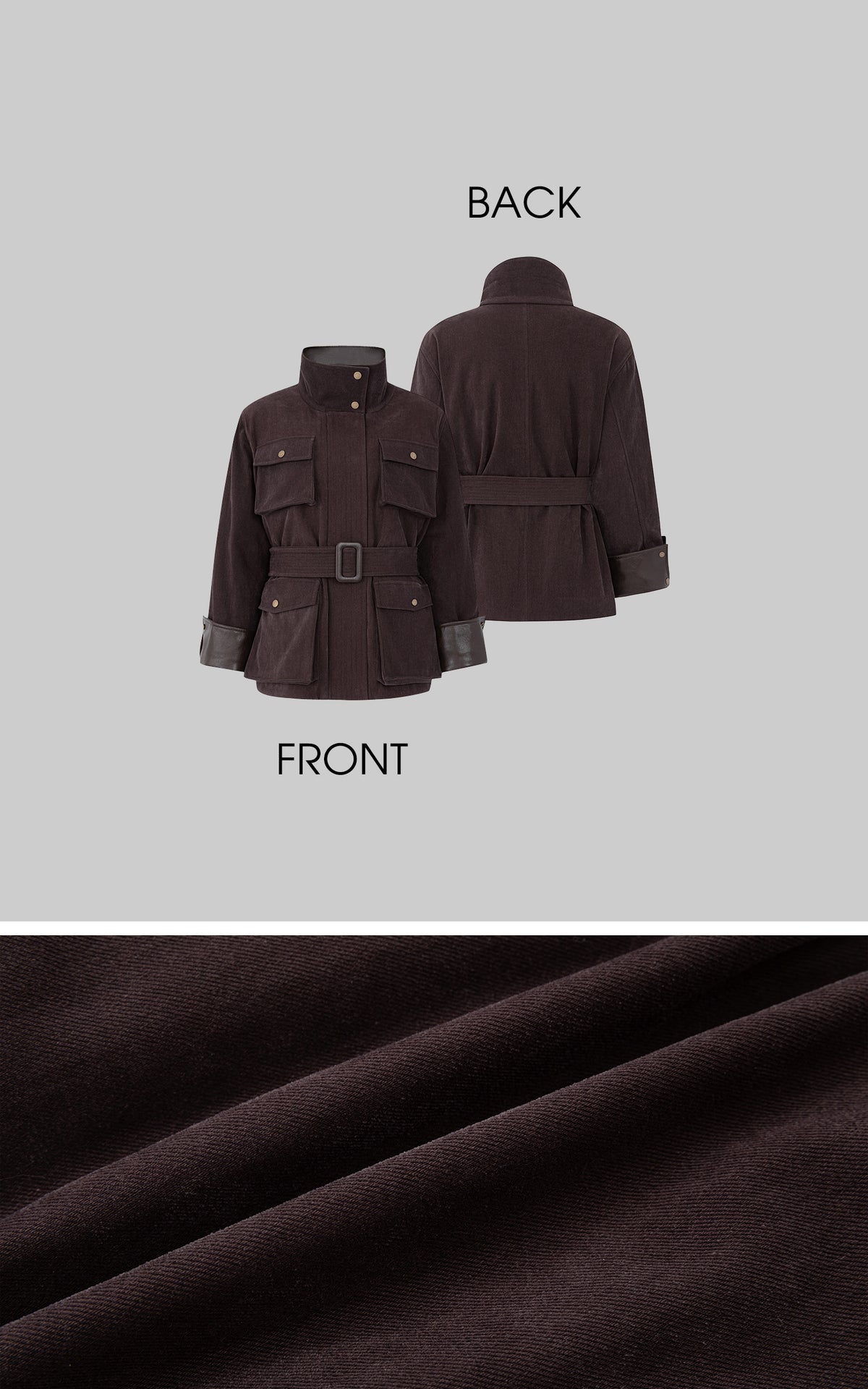 IAMXIAA Belted Utility Jacket with Stand Collar and Multi-Pocket Details