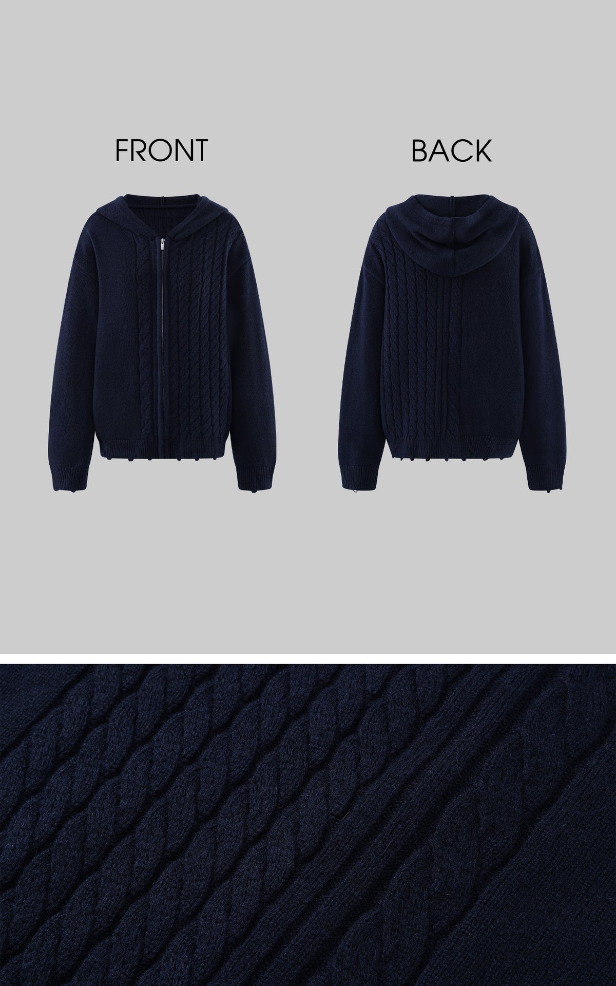 WARDEN EDGE Asymmetric Cable Knit Zip-Up Hoodie