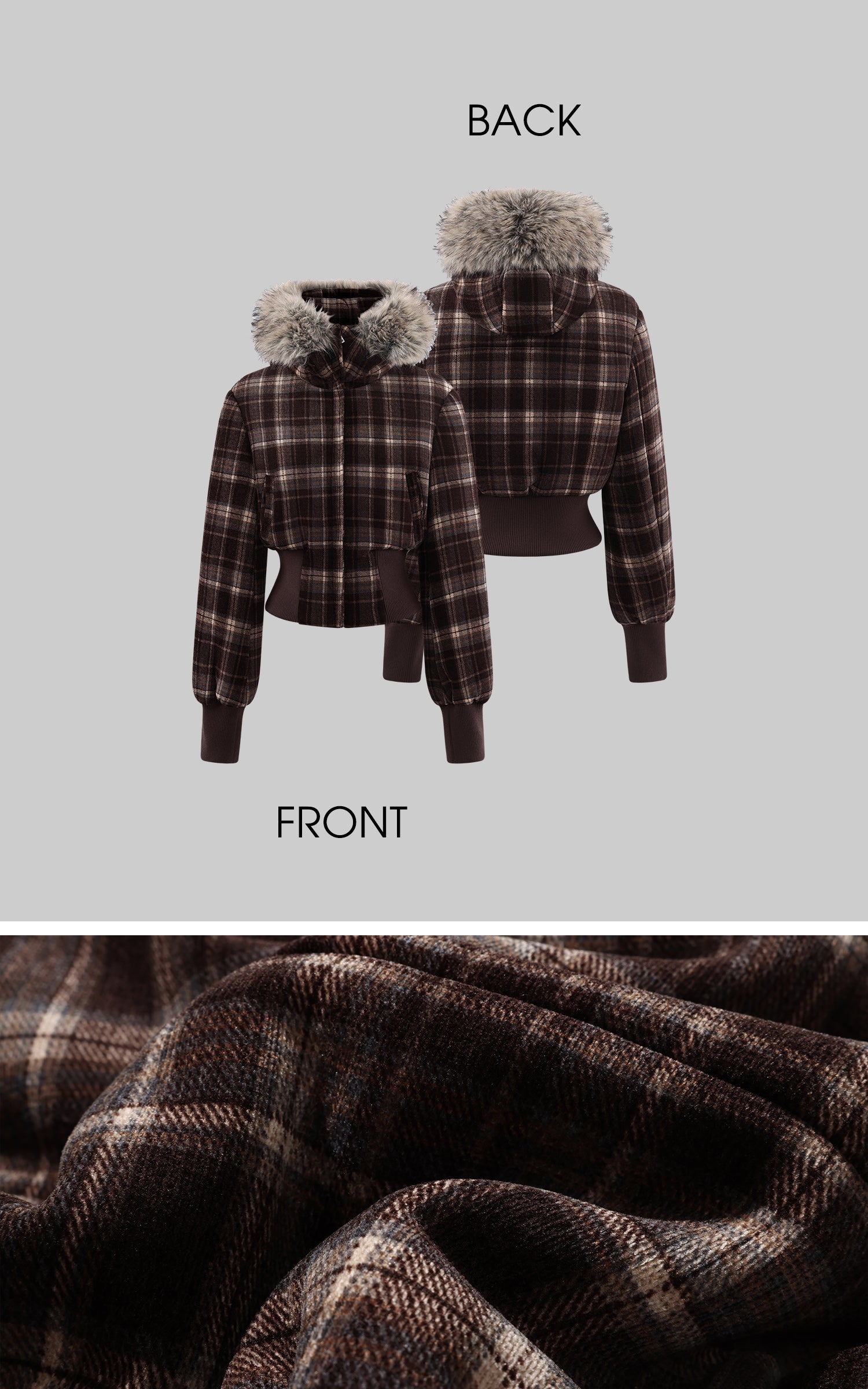 WARDEN EDGE 구조적인 체크 다운 재킷, 탈부착 가능한 퍼 후드