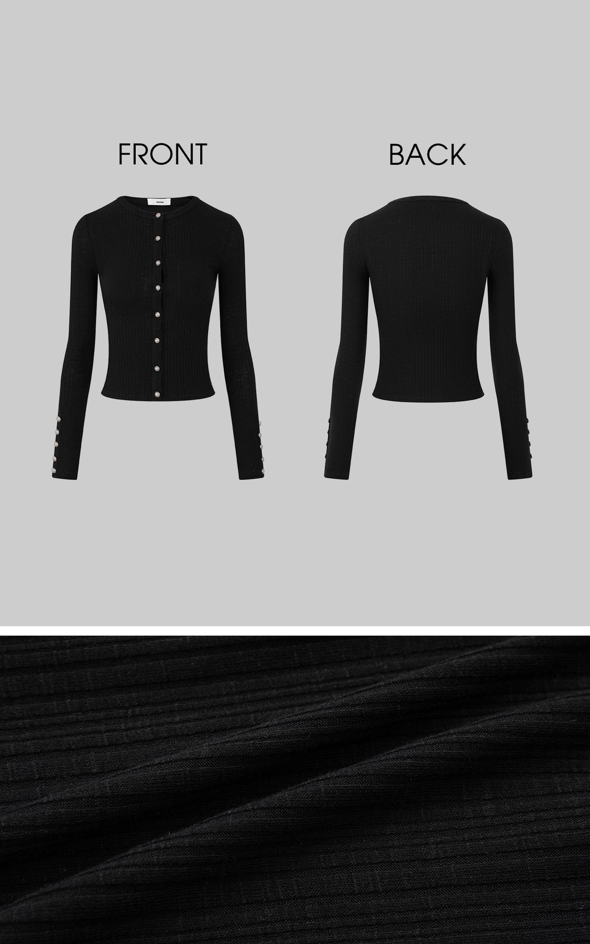 IAMXIAA Sculpted Ribbed Long Sleeve Top with Vintage Metal Button Detailing