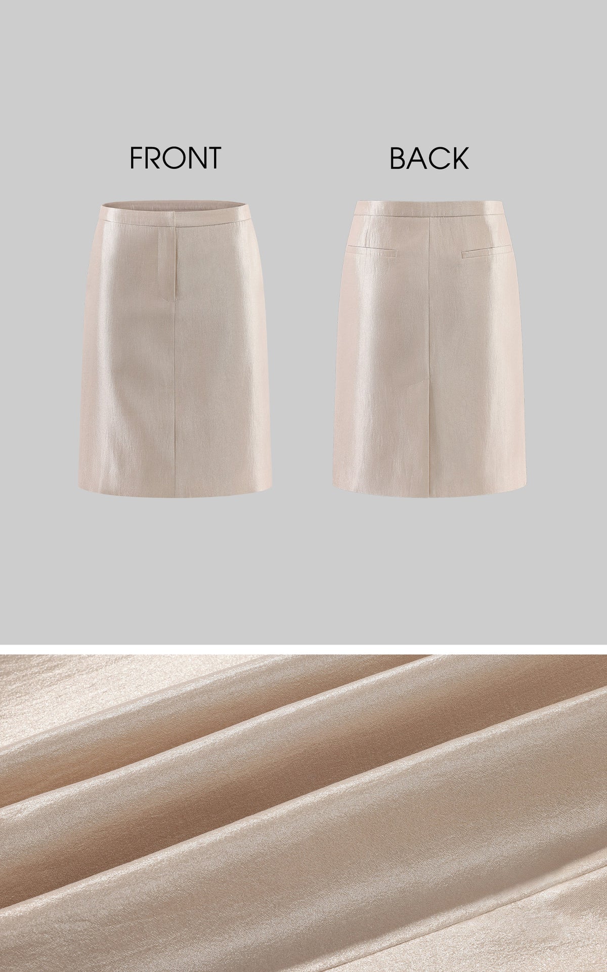 Hydrae Champagne Satin Pencil Midi Skirt