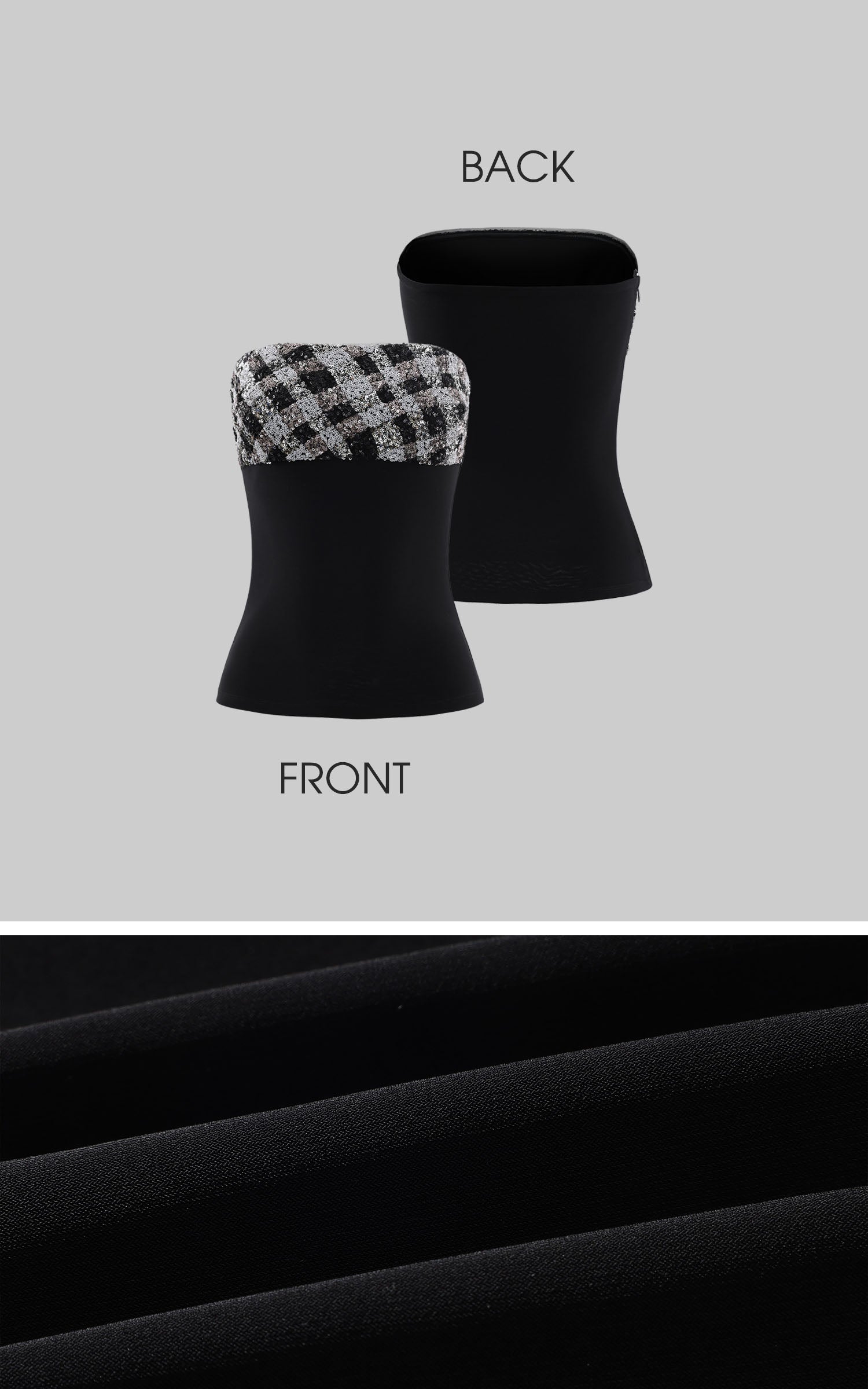 ROVENTE Sequin Panel Strapless Tube Top