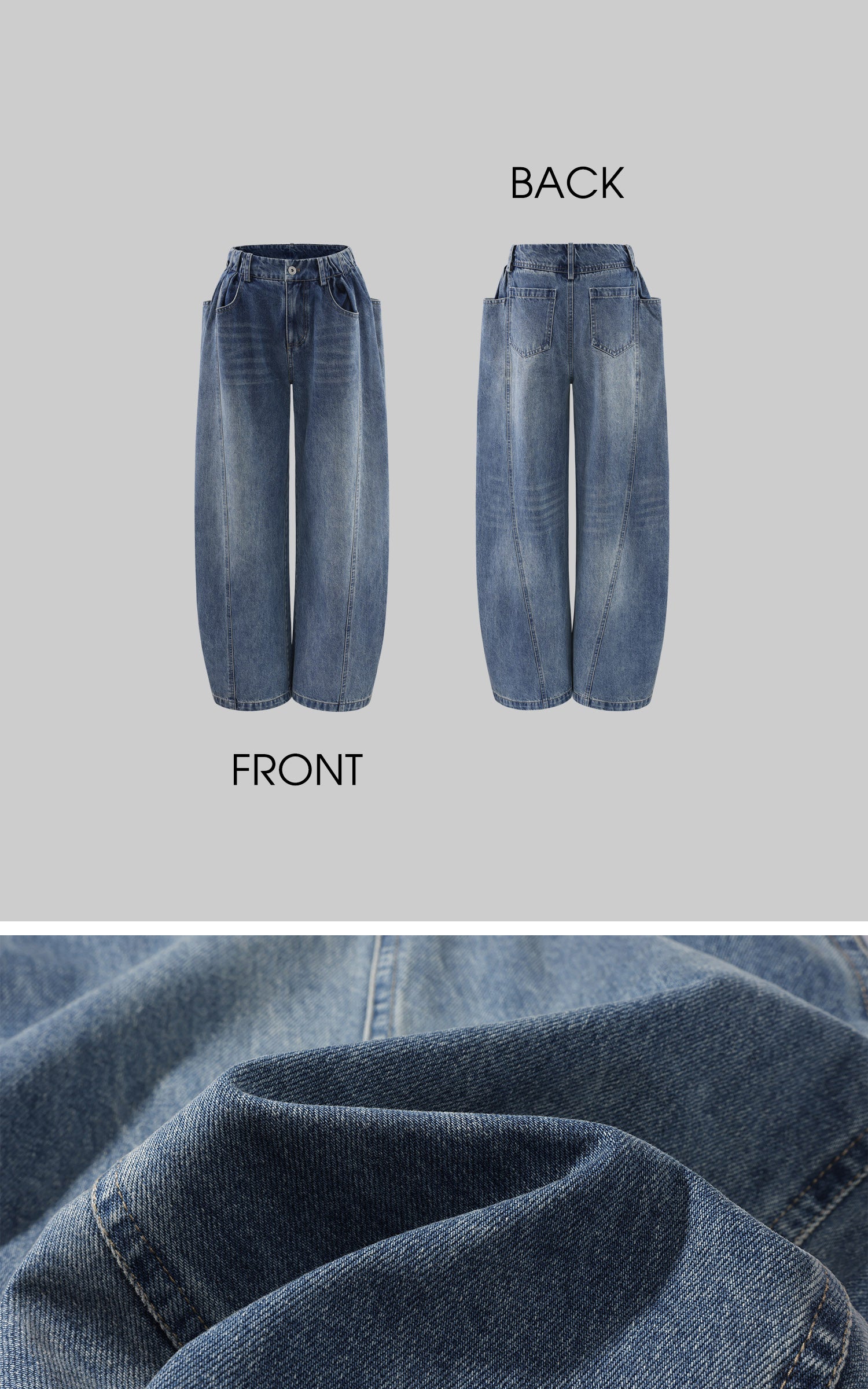 WARDEN EDGE Jean large à jambe courbée, taille basse, coupe baril, denim délavé