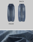 WARDEN EDGE Jean large à jambe courbée, taille basse, coupe baril, denim délavé