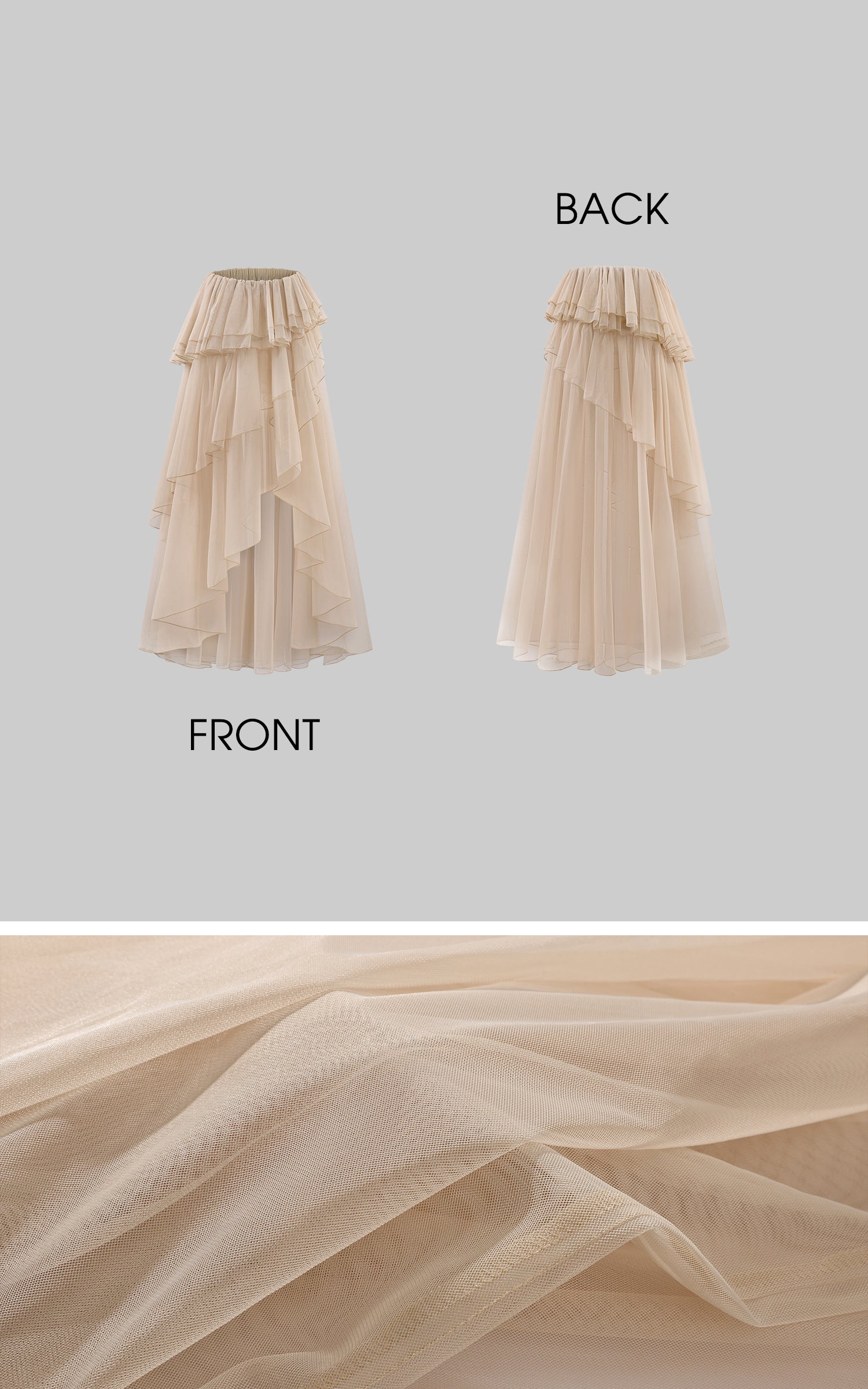 Rase le sol Cascading Tulle Asymmetrical Skirt