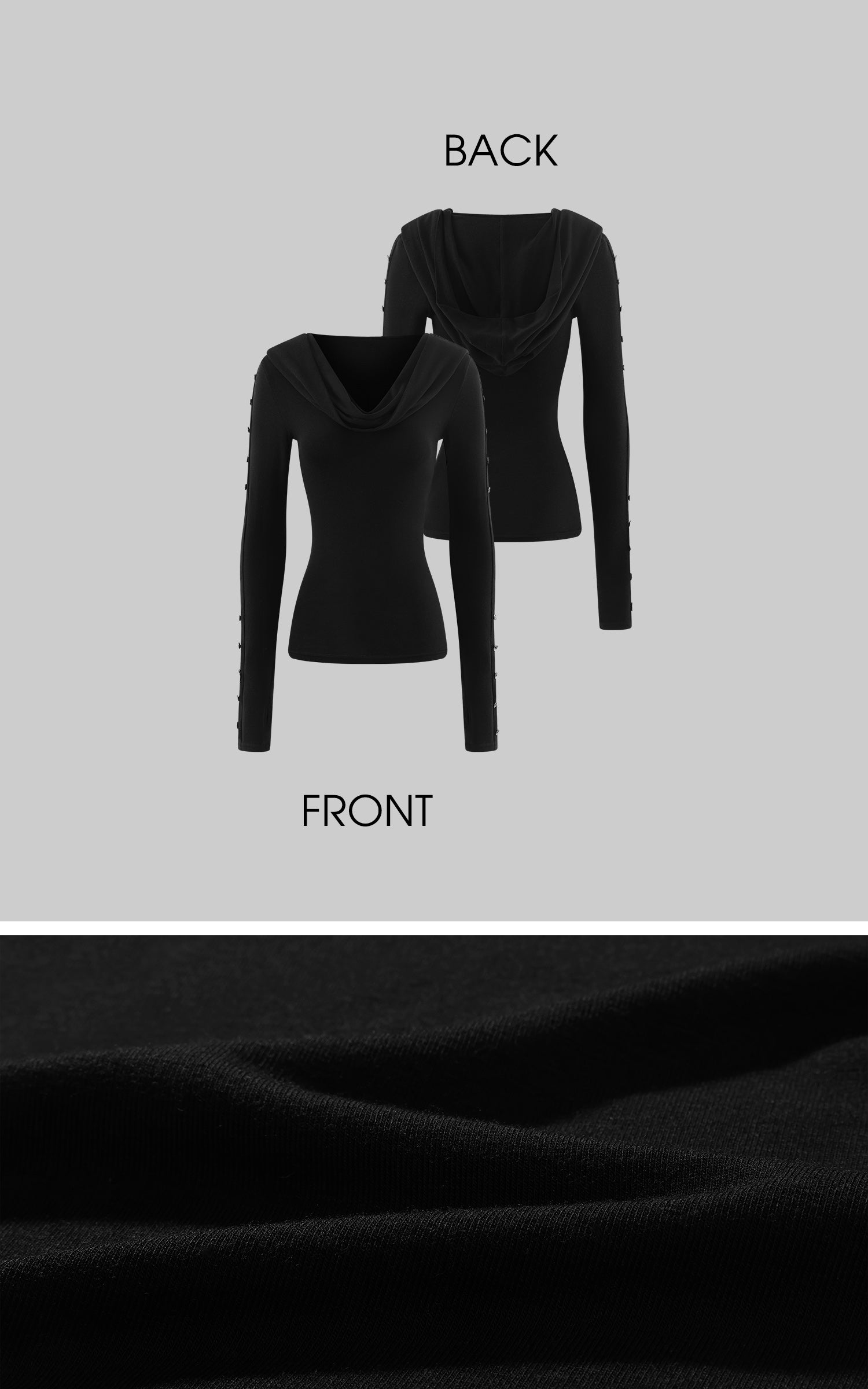 Rase le sol Hooded Cowl-Neck Button-Detail Long-Sleeve T-Shirt