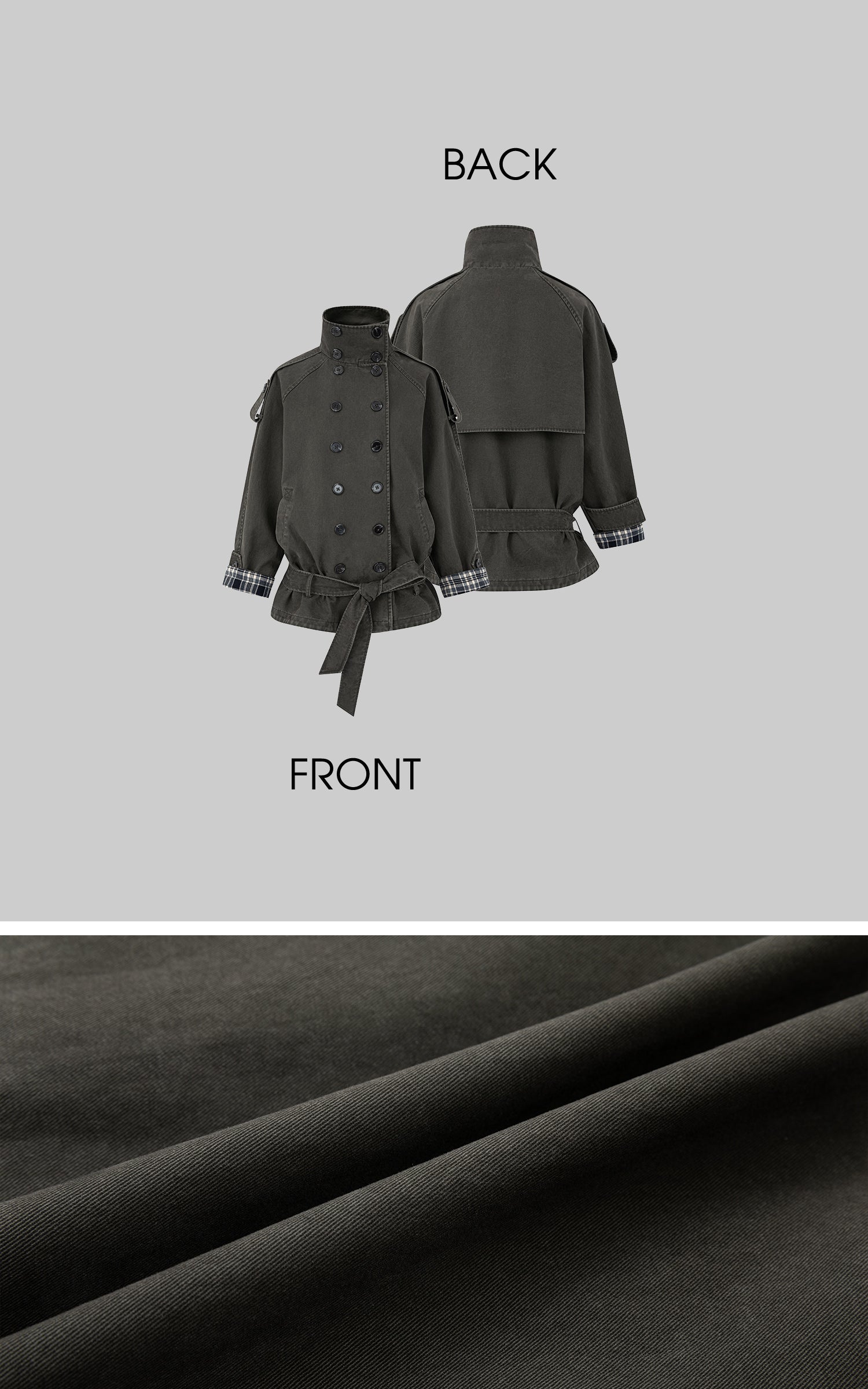 IAMXIAA 빈티지 유틸리티 더블브레스트 하이넥 트렌치 자켓