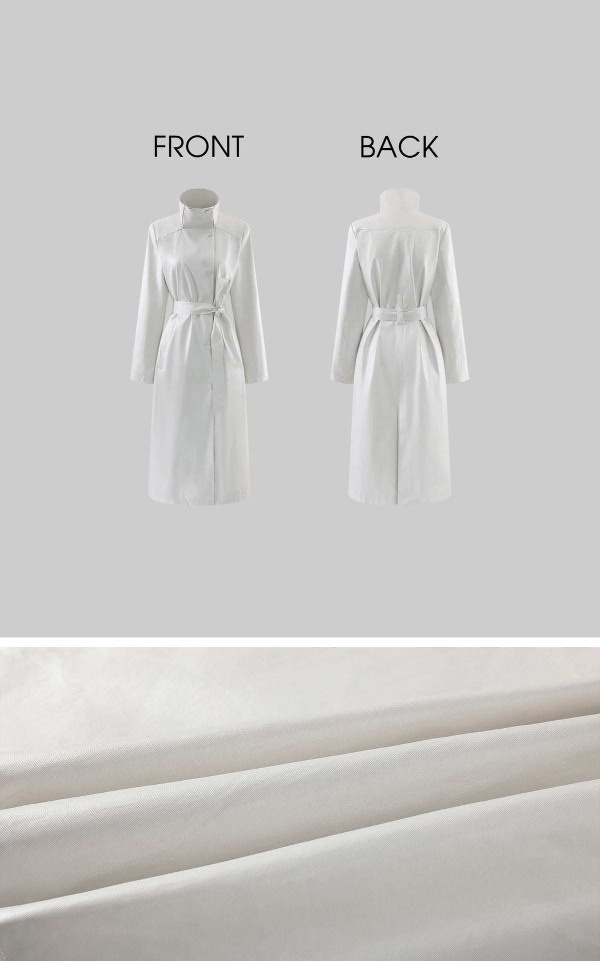 Hydrae Ivory High-Neck Belted Longline Trench Coat with Sculpted Raglan Seams