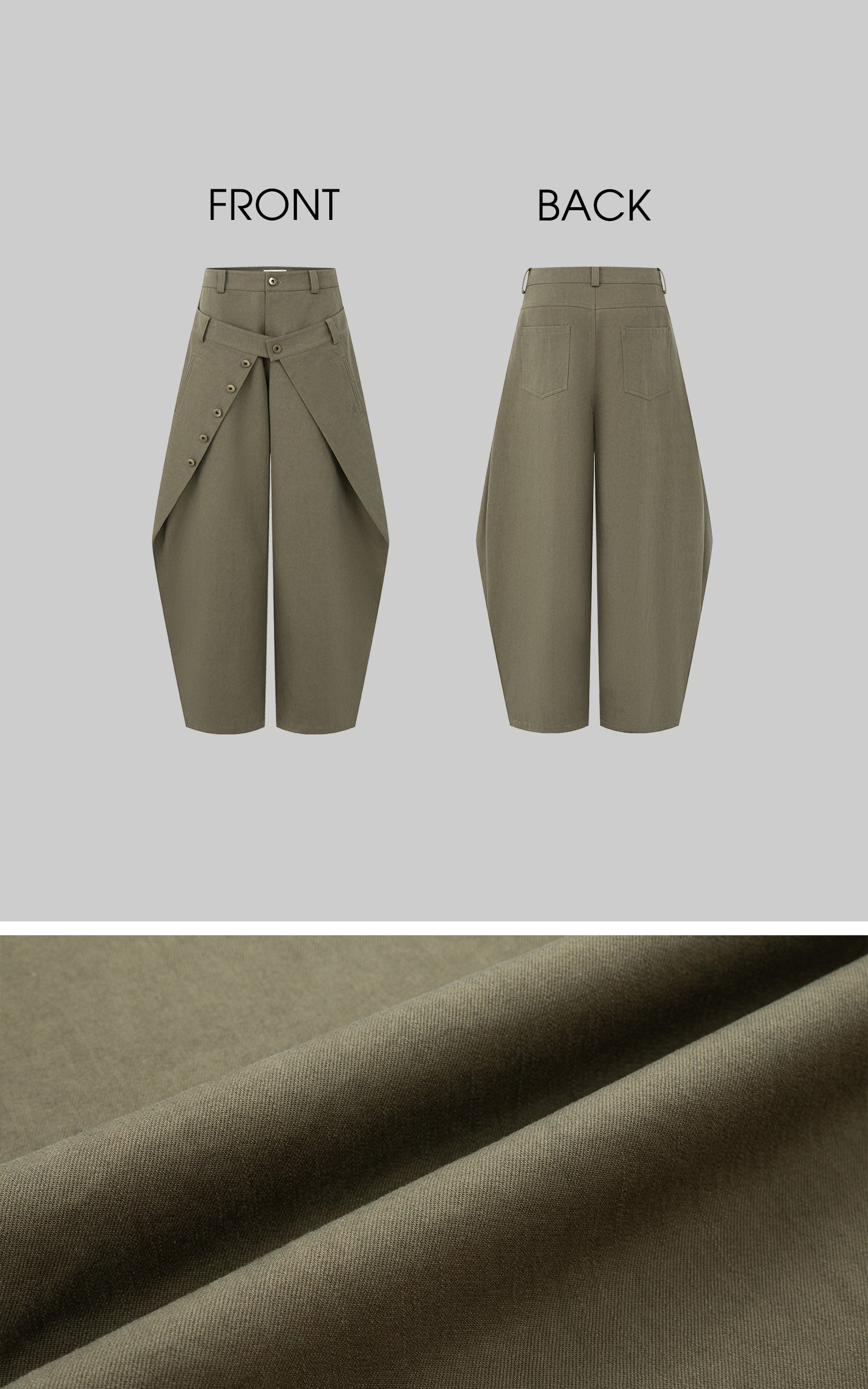 IAMXIAA Layered Waist Button Detail Wide-Leg Barrel Pants