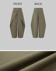 IAMXIAA Layered Waist Button Detail Wide-Leg Barrel Pants