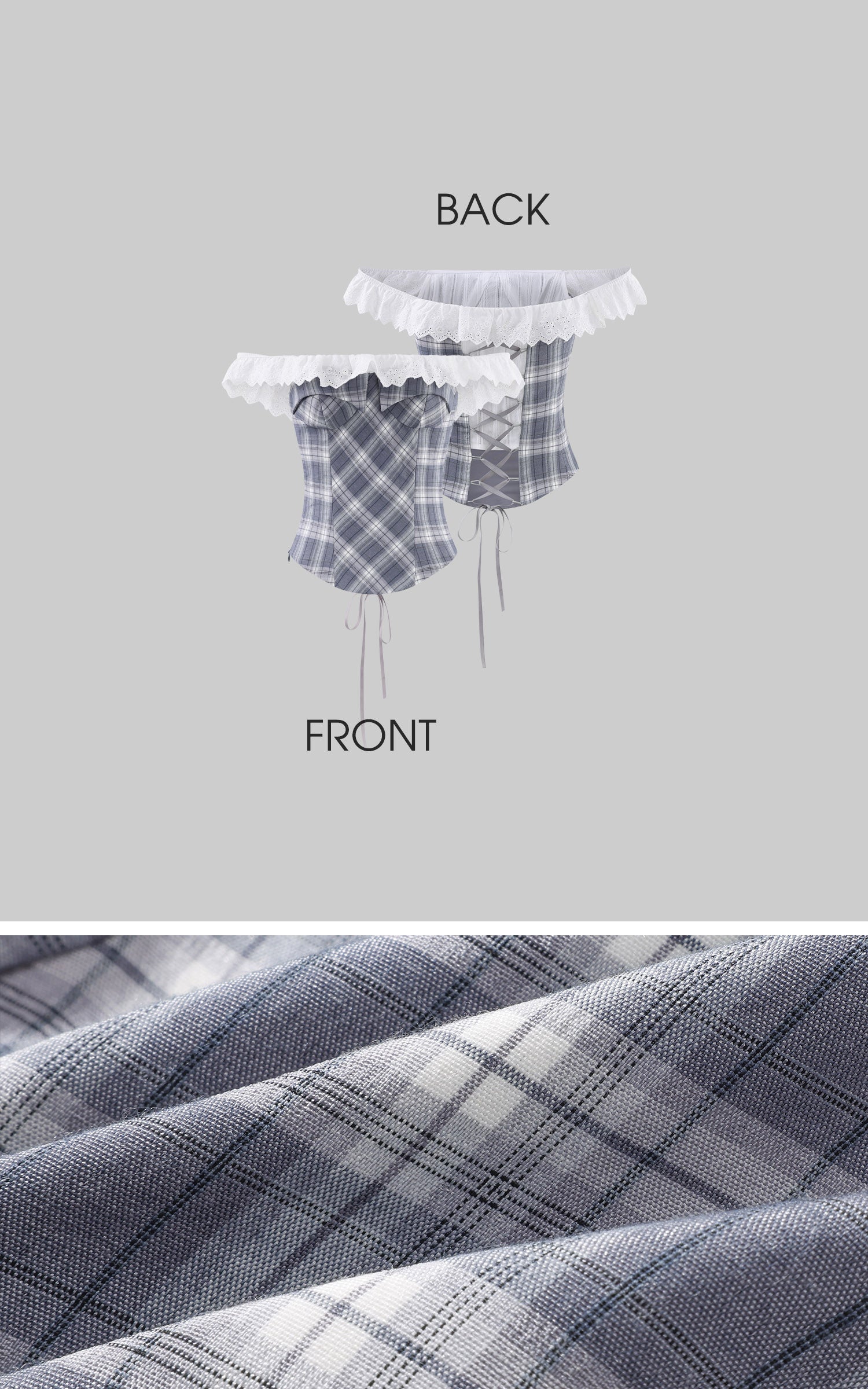 WARDEN EDGE Off Shoulder Plaid Corset Top Lace Trim Structured Bustier