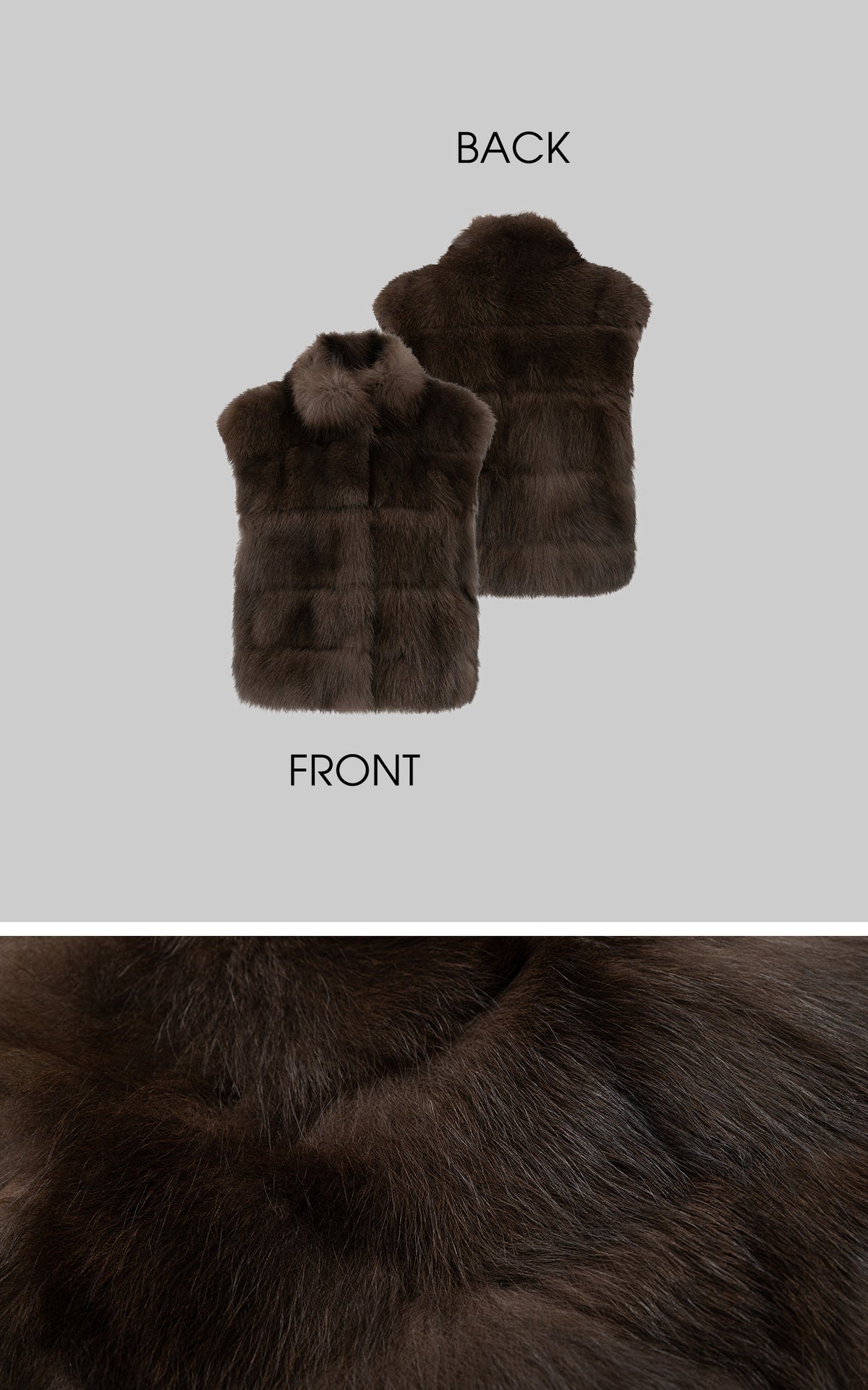IAMXIAA Chocolate Brown Oversized Collar Fox Fur Sleeveless Vest