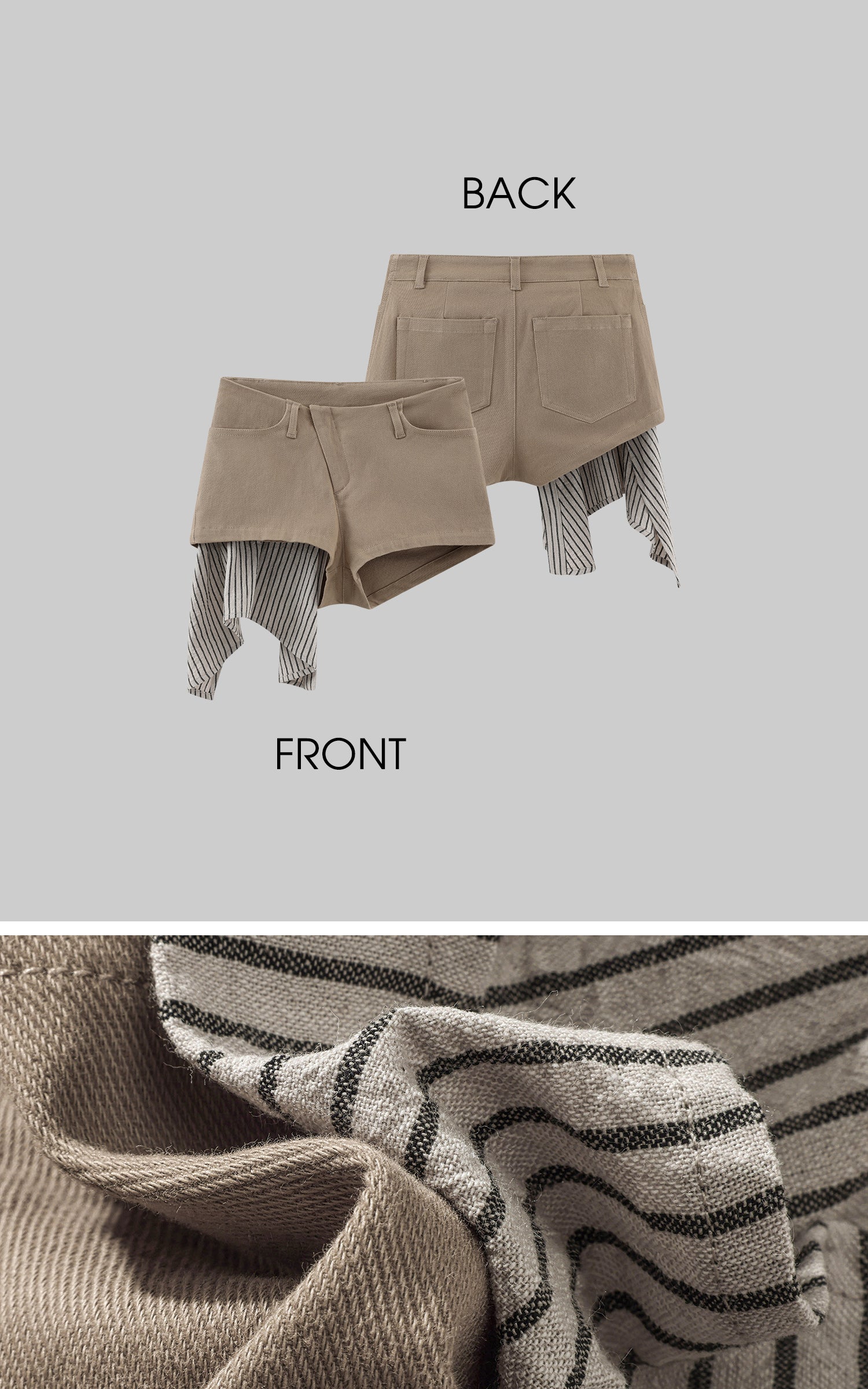 WARDEN EDGE Asymmetric Layered Shorts with Striped Draped Panel