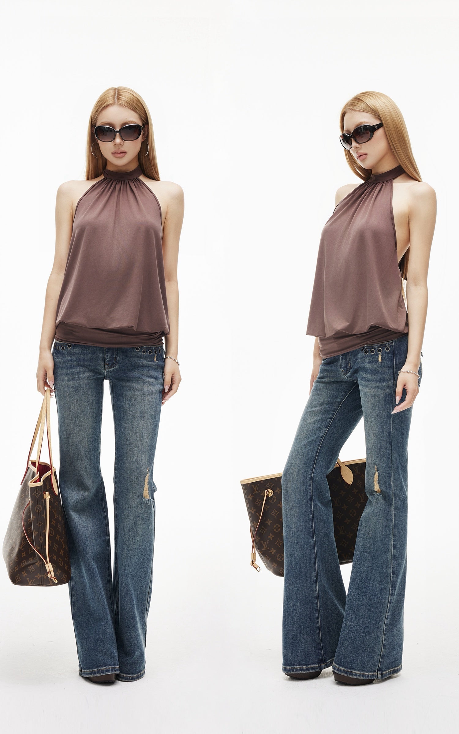 IAMXIAA Open-Back Halter Neck Draped Sleeveless Top