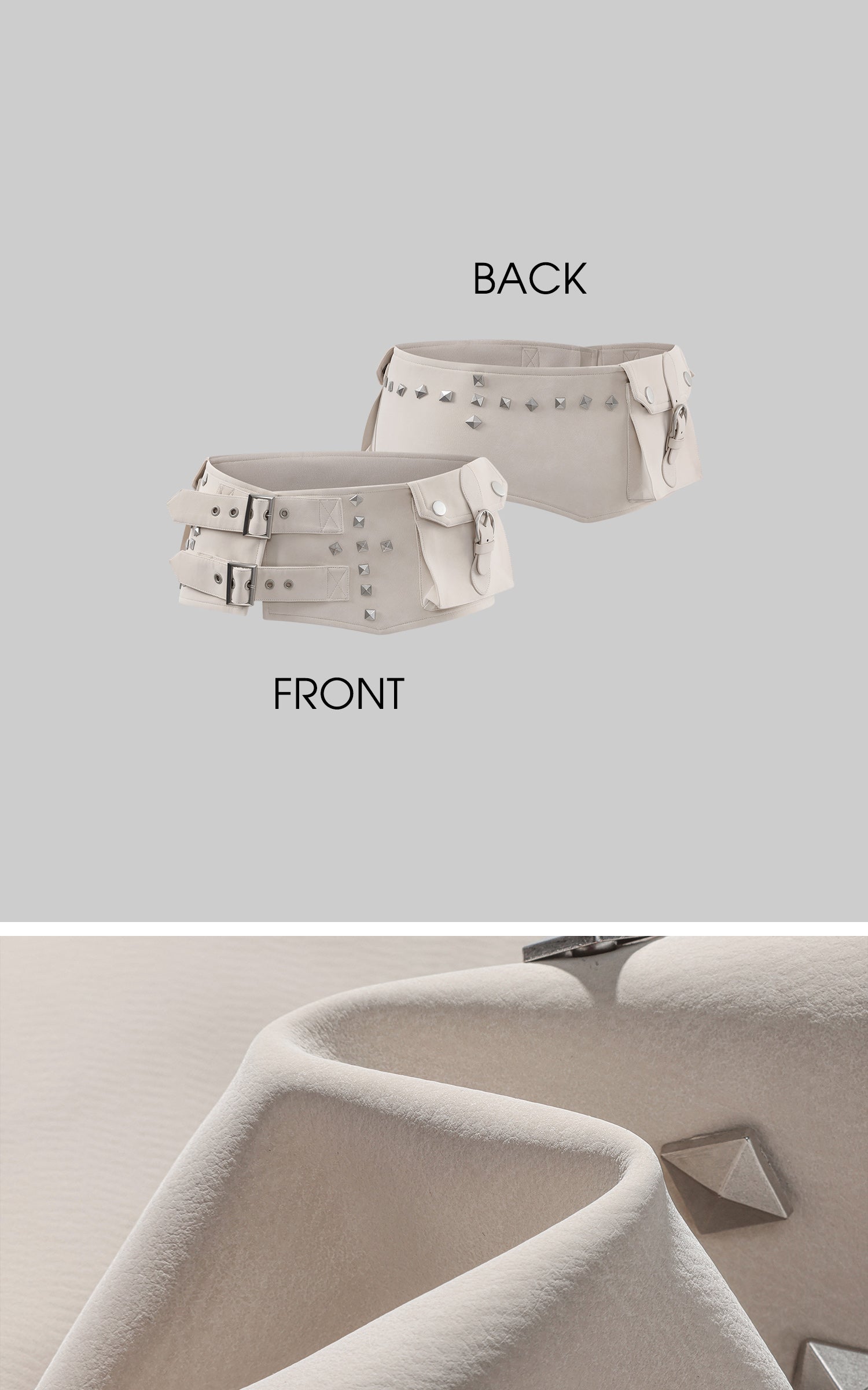 Rase le sol 스터드 더블 버클 허리 랩 반바지 세트