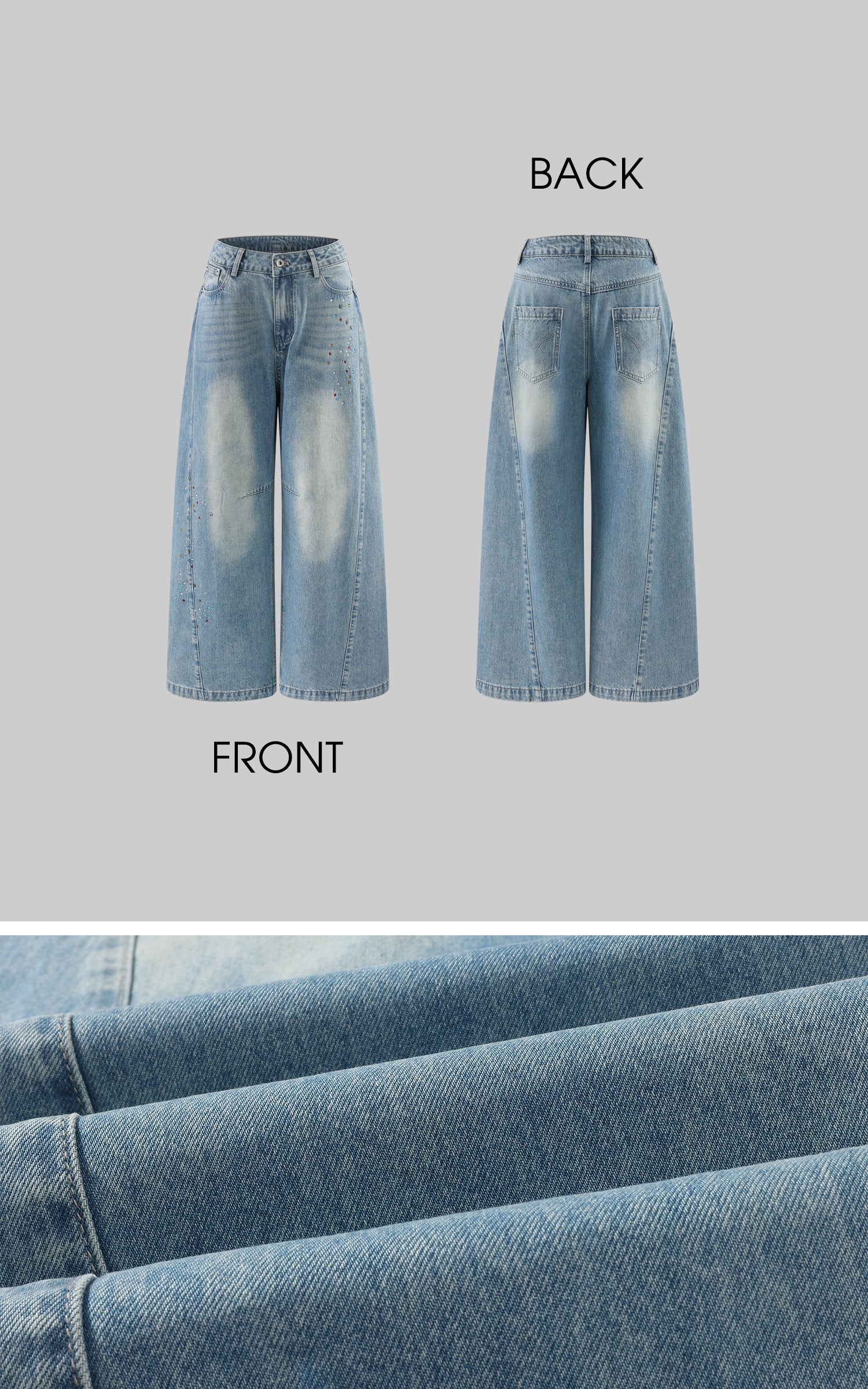 WARDEN EDGE Crystal Embellished Wide-Leg Denim Pants