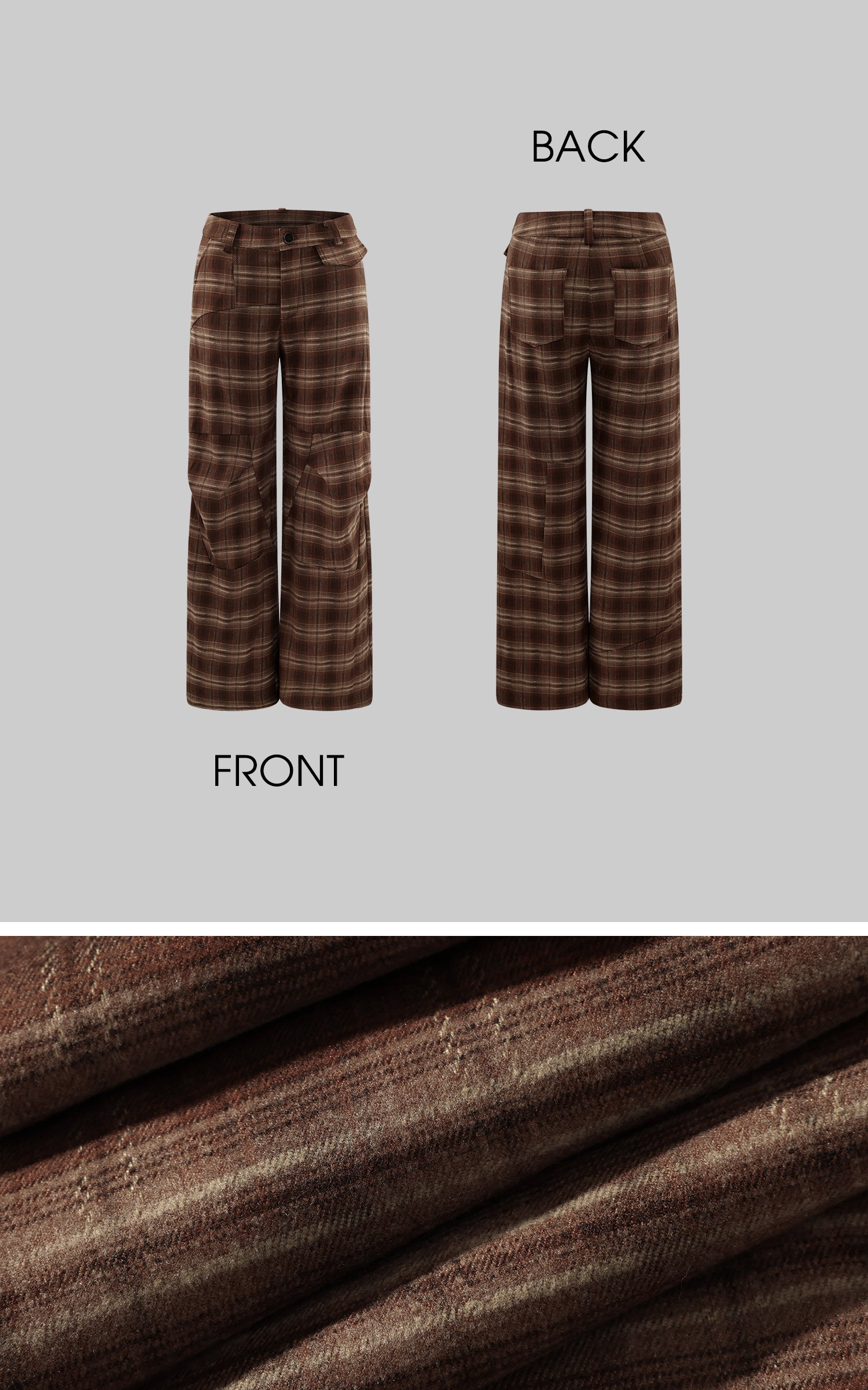 WARDEN EDGE Plaid Wide Leg Pants Retro Brown Check Casual Trousers