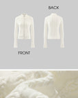Rase le sol High Neck Cable Knit Cardigan with Sculpted Fit and Cross Zipper Detail