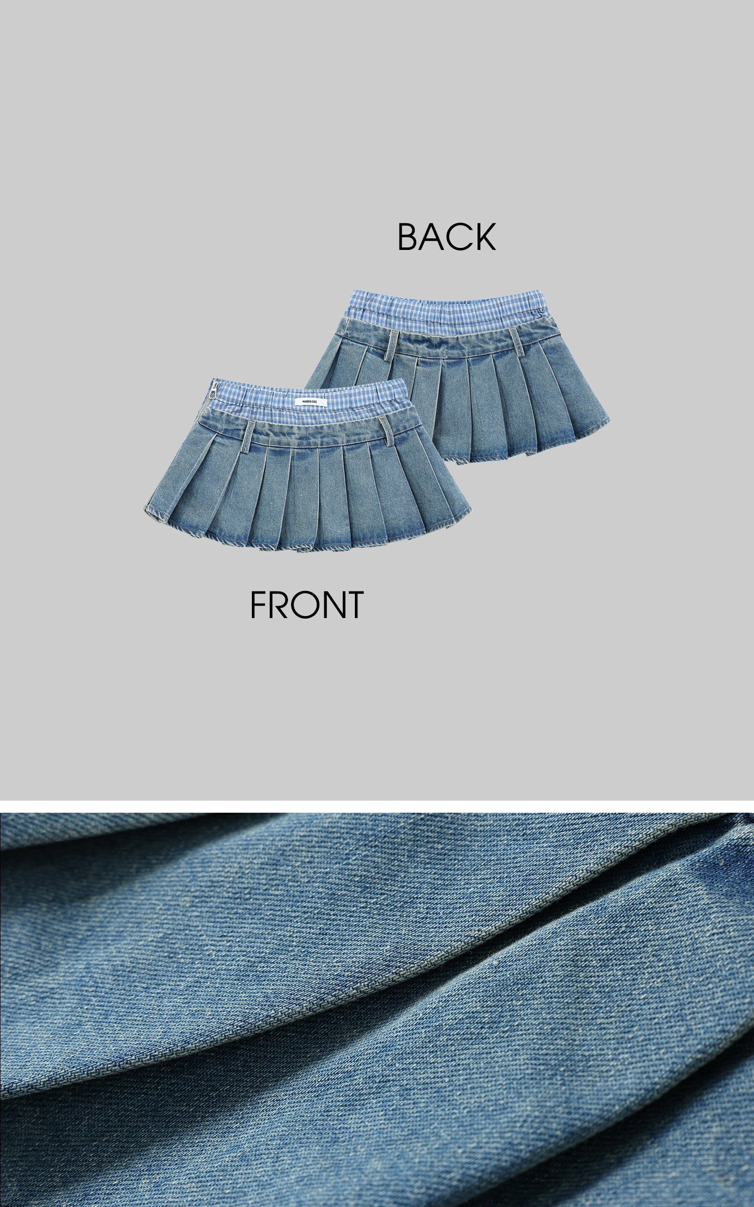 WARDEN EDGE Pleated Denim Micro Skirt with Contrast Waistband - PINKPARKS