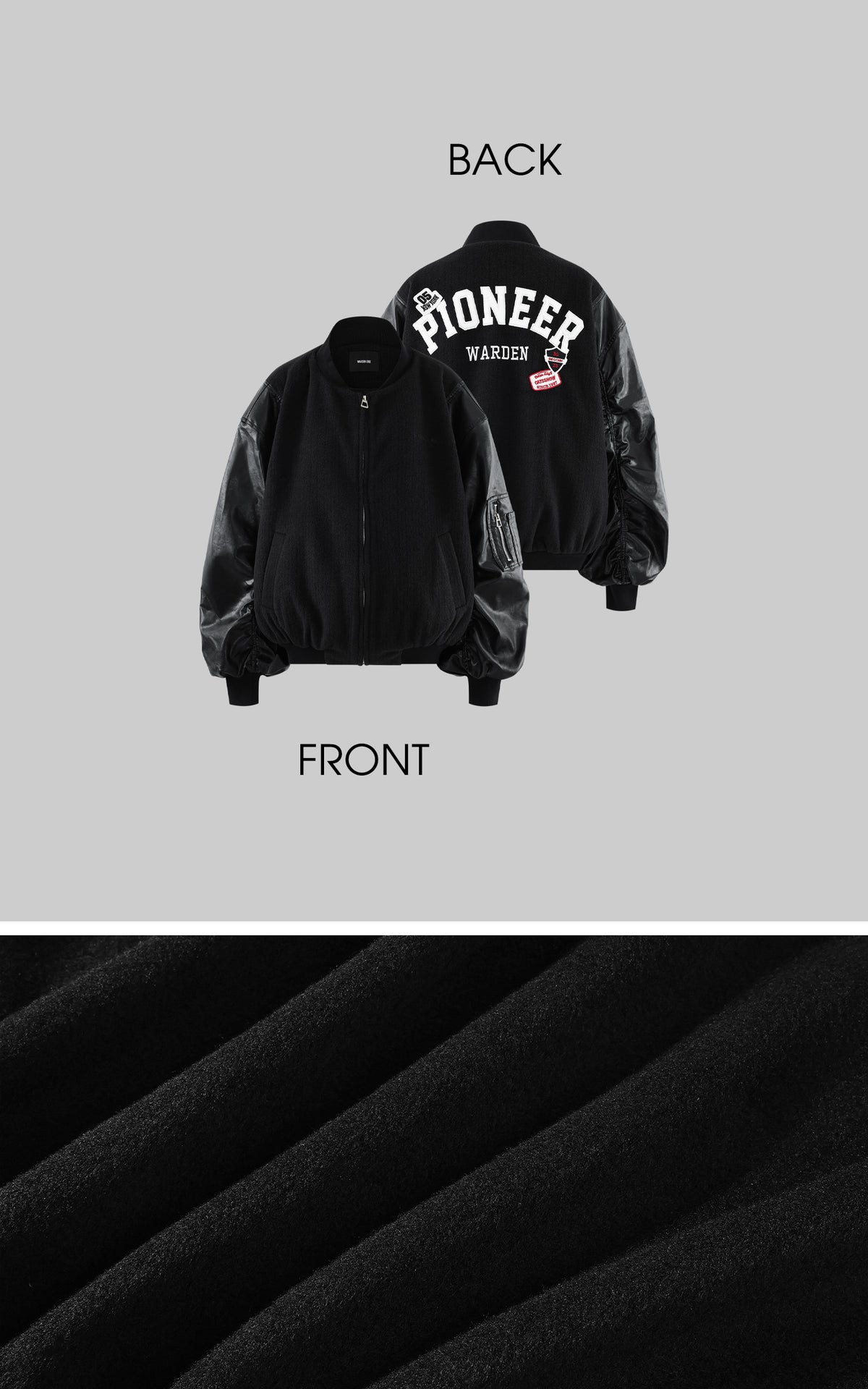 WARDEN EDGE Oversized Contrast Sleeve Varsity Bomber Jacket