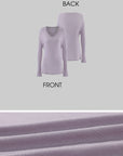 Hydrae Lilac Soft Knit V-Neck Draped Wool Long Sleeve Fitted Top