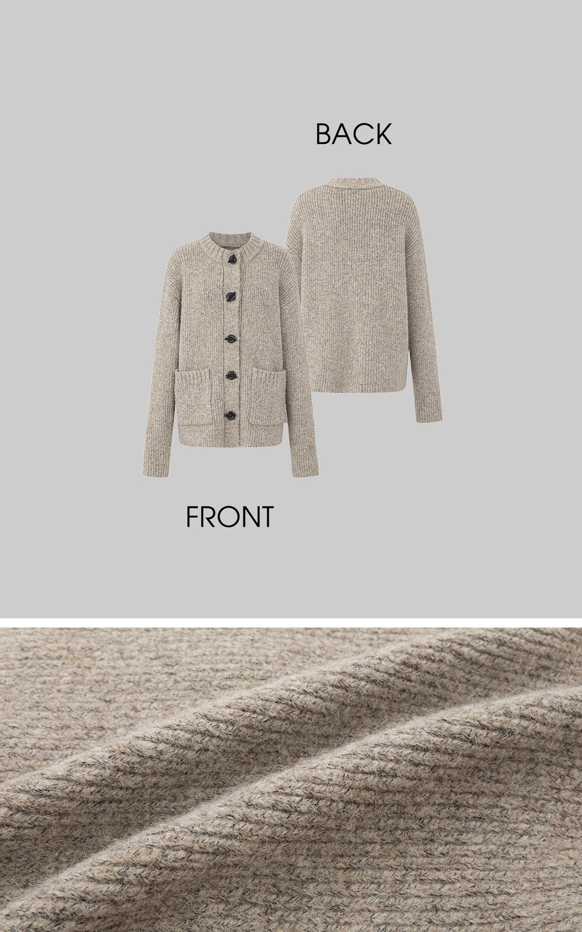 IAMXIAA Cardigan Boutonné Oversize en Maille Chinée avec Poches Plaquées