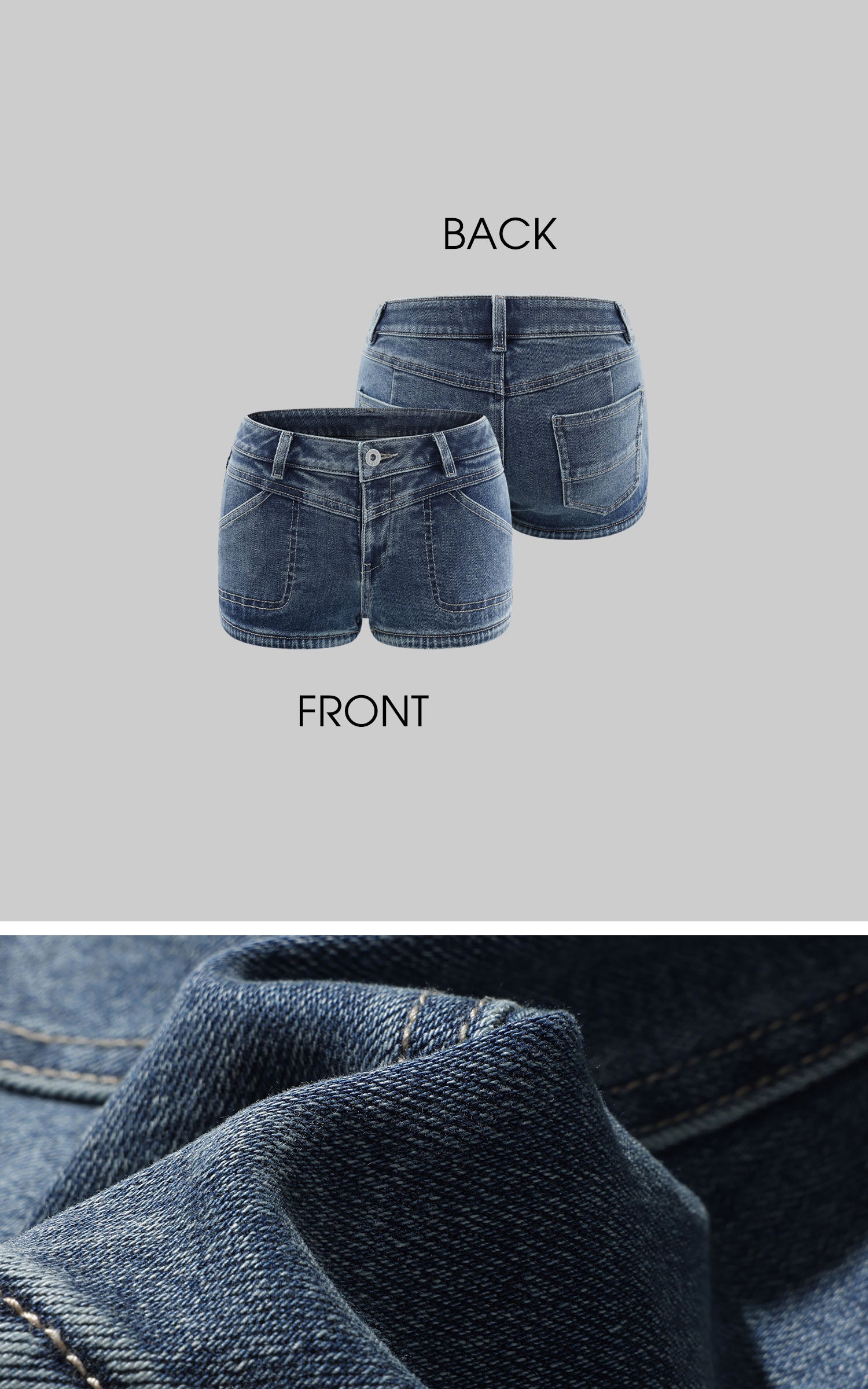 WARDEN EDGE Short en jean délavé taille basse, coupe slim, style urbain, micro-short avec détails de coutures structurées