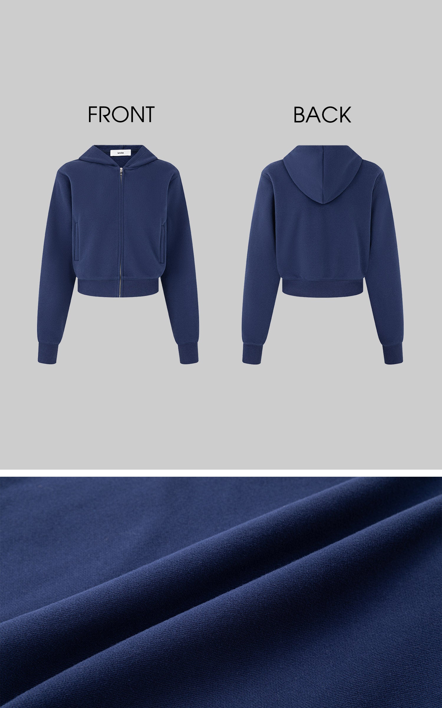 IAMXIAA Vintage Blue Cropped Zip-Up Hoodie