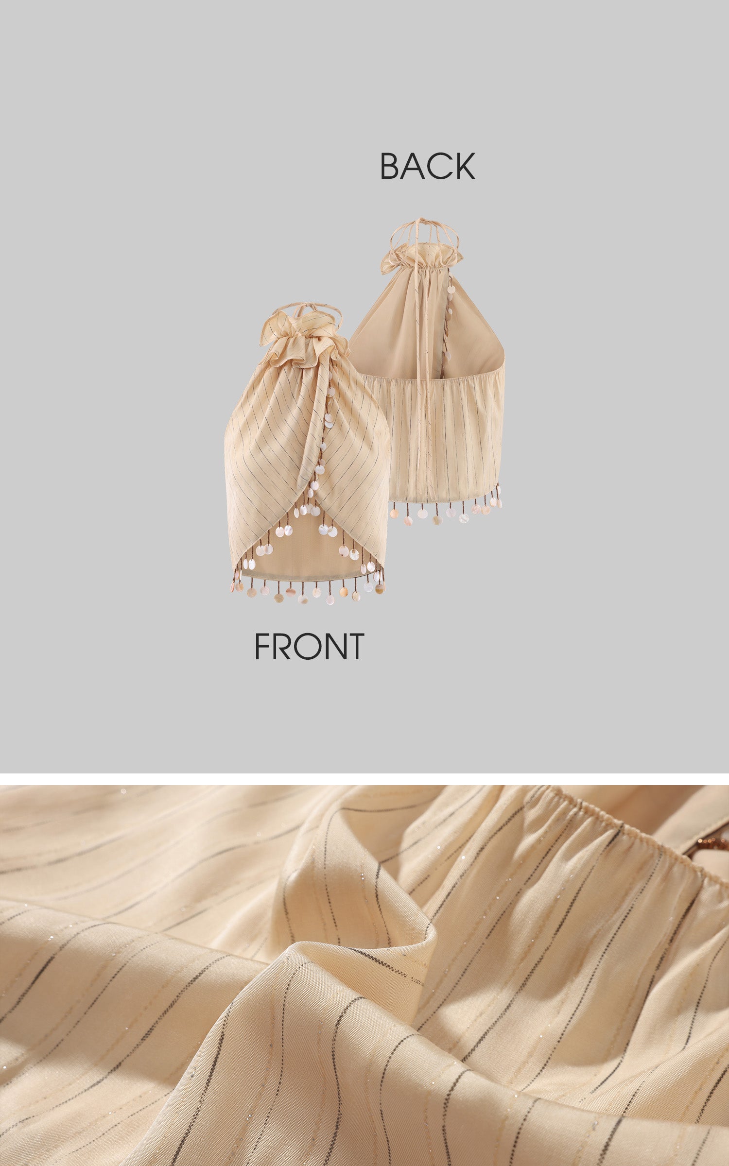 Hydrae Sheer  Draped Shell Tassel Backless Halter Top