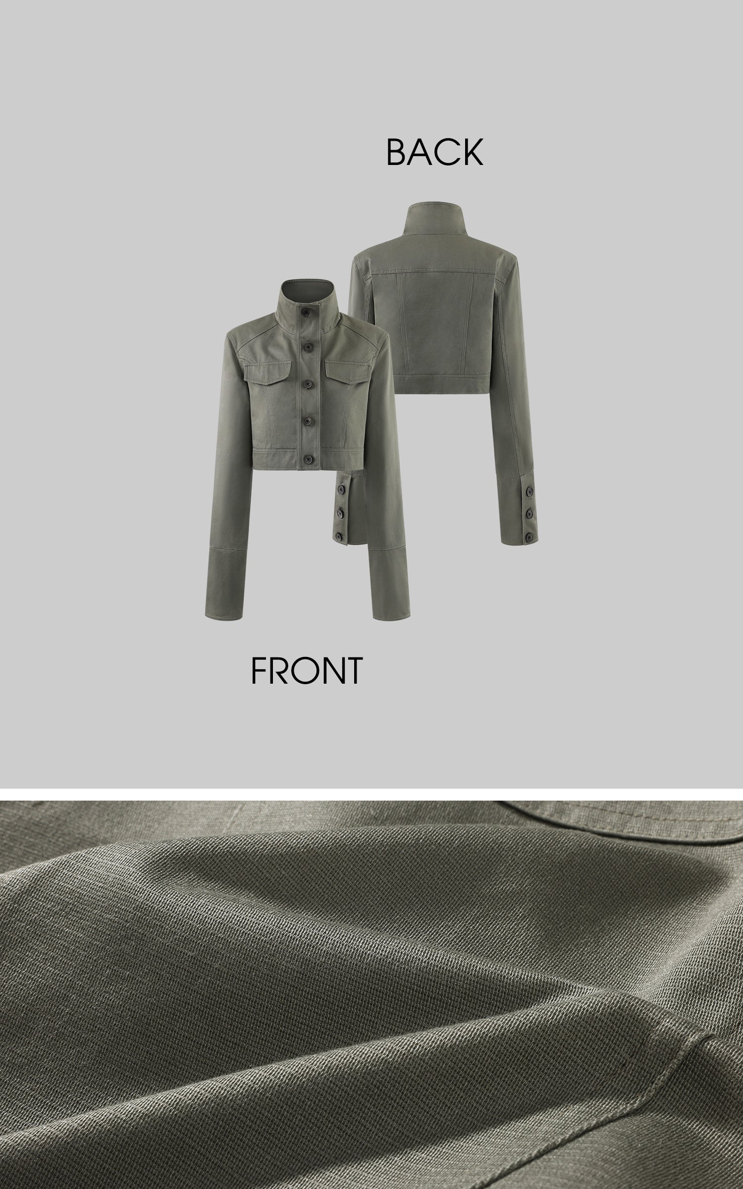 ROVENTE Cropped Stand Collar Utility Jacket