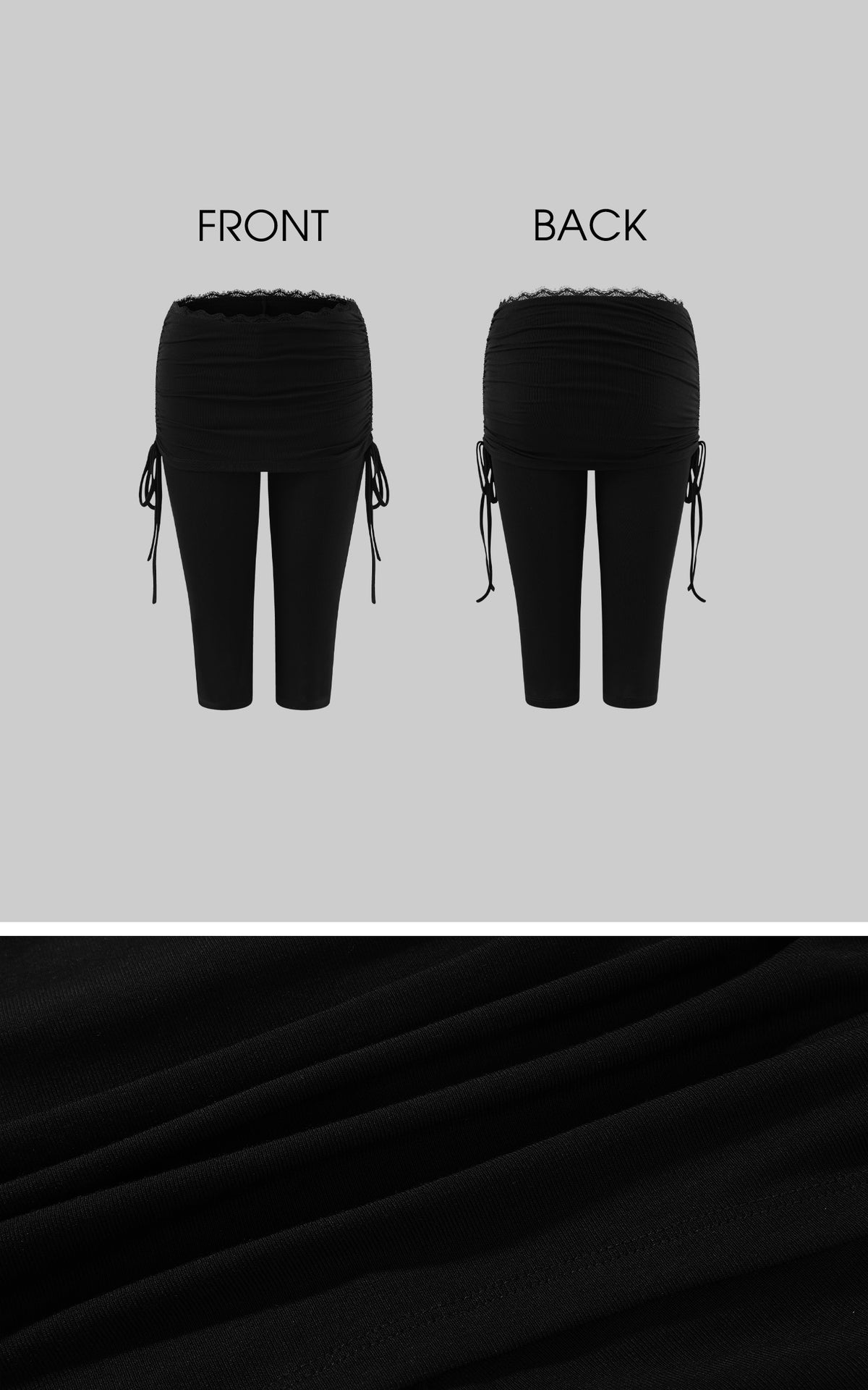 Hydrae Lace-Trim Ruched Skirt-Overlay Capri Pants