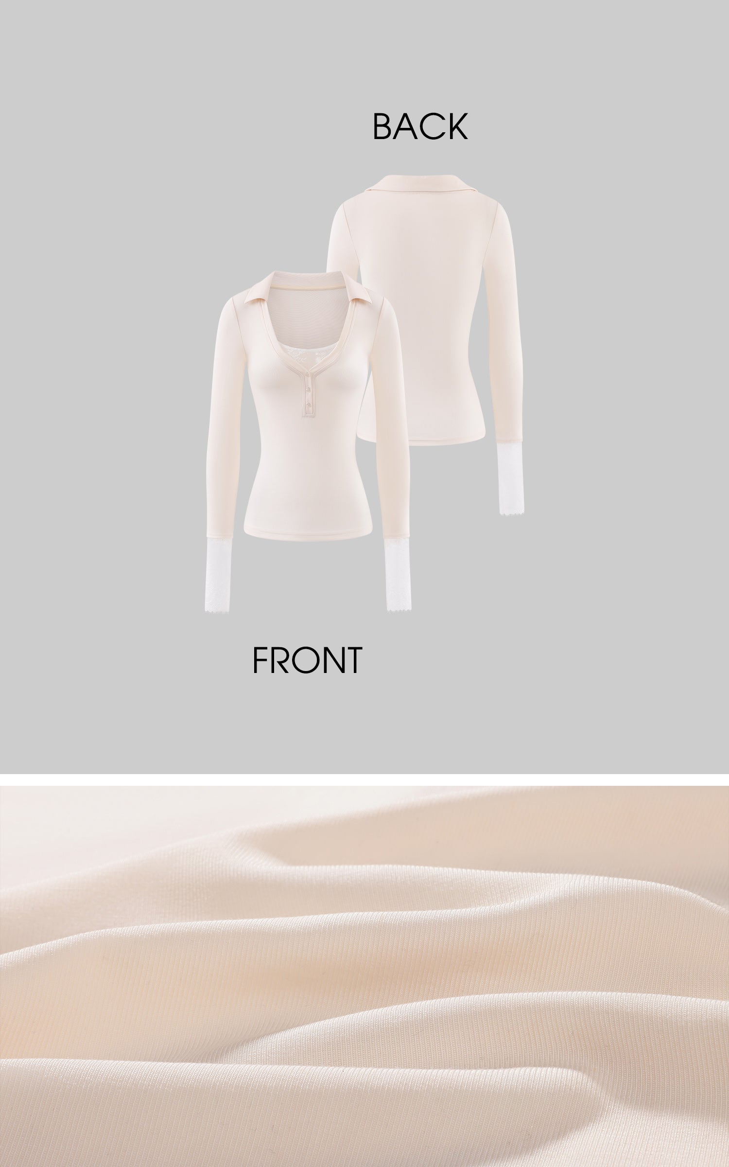 Rase le sol Lace-Trim Henley Fitted Long-Sleeve T-Shirt