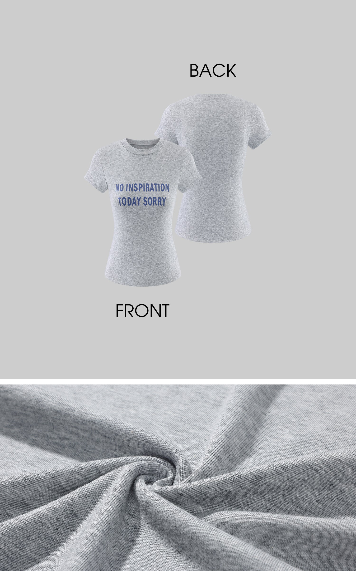 ROVENTE Vintage Grey Fitted Baby Tee with Statement Graphic