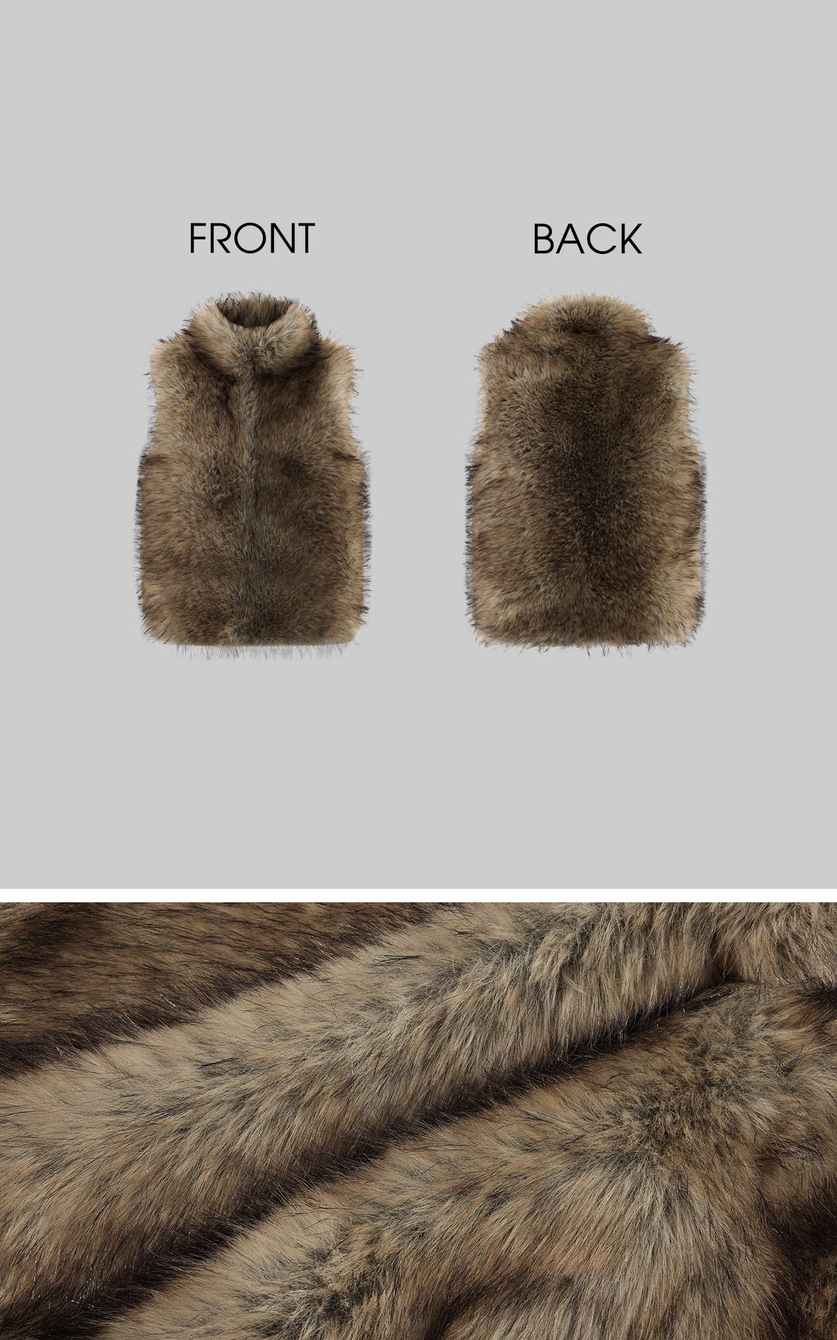 Hydrae Gilet sans manches en fausse fourrure volumineuse avec col montant oversize, fermeture à crochets dissimulée et silhouette décontractée