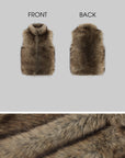 Hydrae Gilet sans manches en fausse fourrure volumineuse avec col montant oversize, fermeture à crochets dissimulée et silhouette décontractée