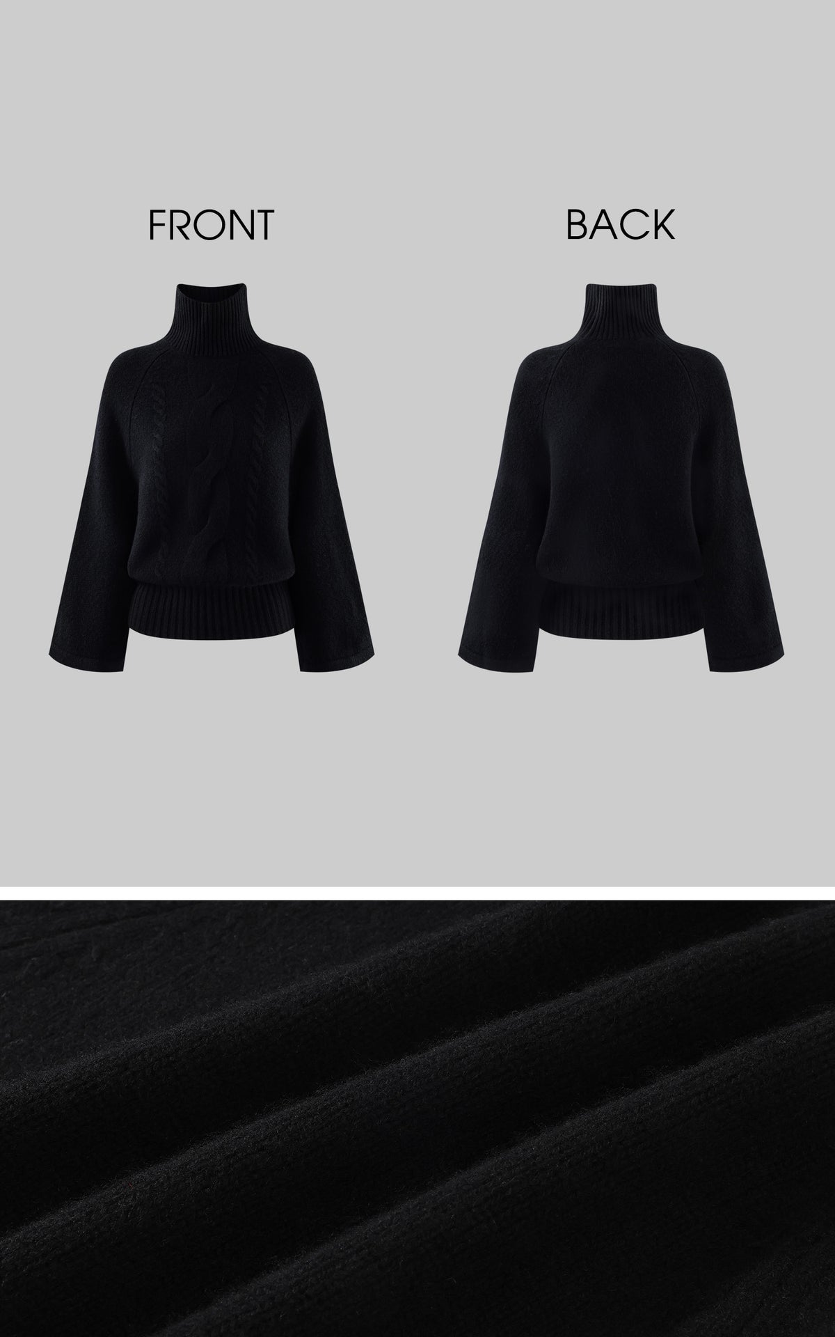 ROVENTE Cable-Knit Wool Turtleneck Relaxed Wide-Sleeve Sweater