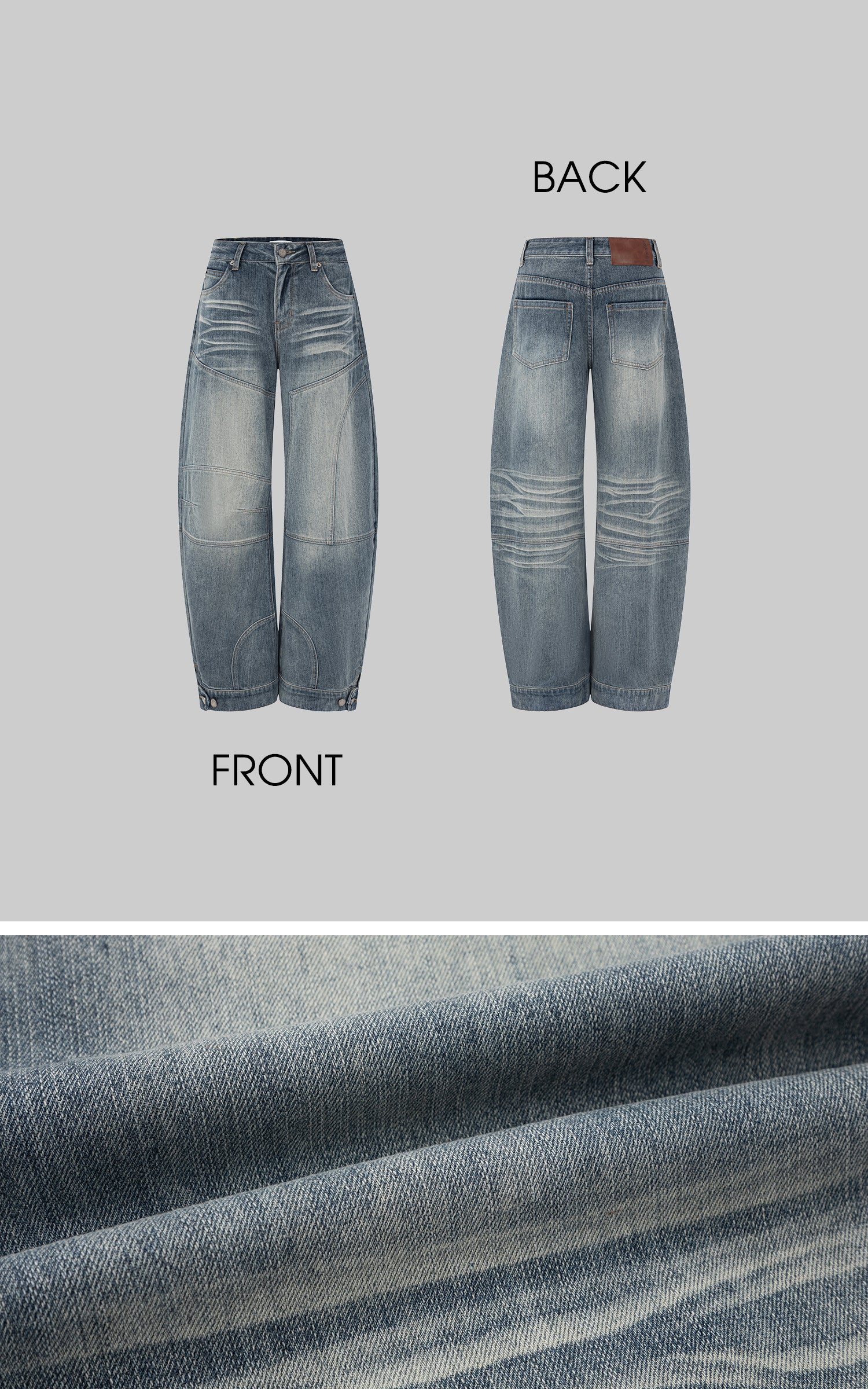 IAMXIAA 곡선 패널 스티치가 돋보이는 구조적인 와이드 데님 팬츠